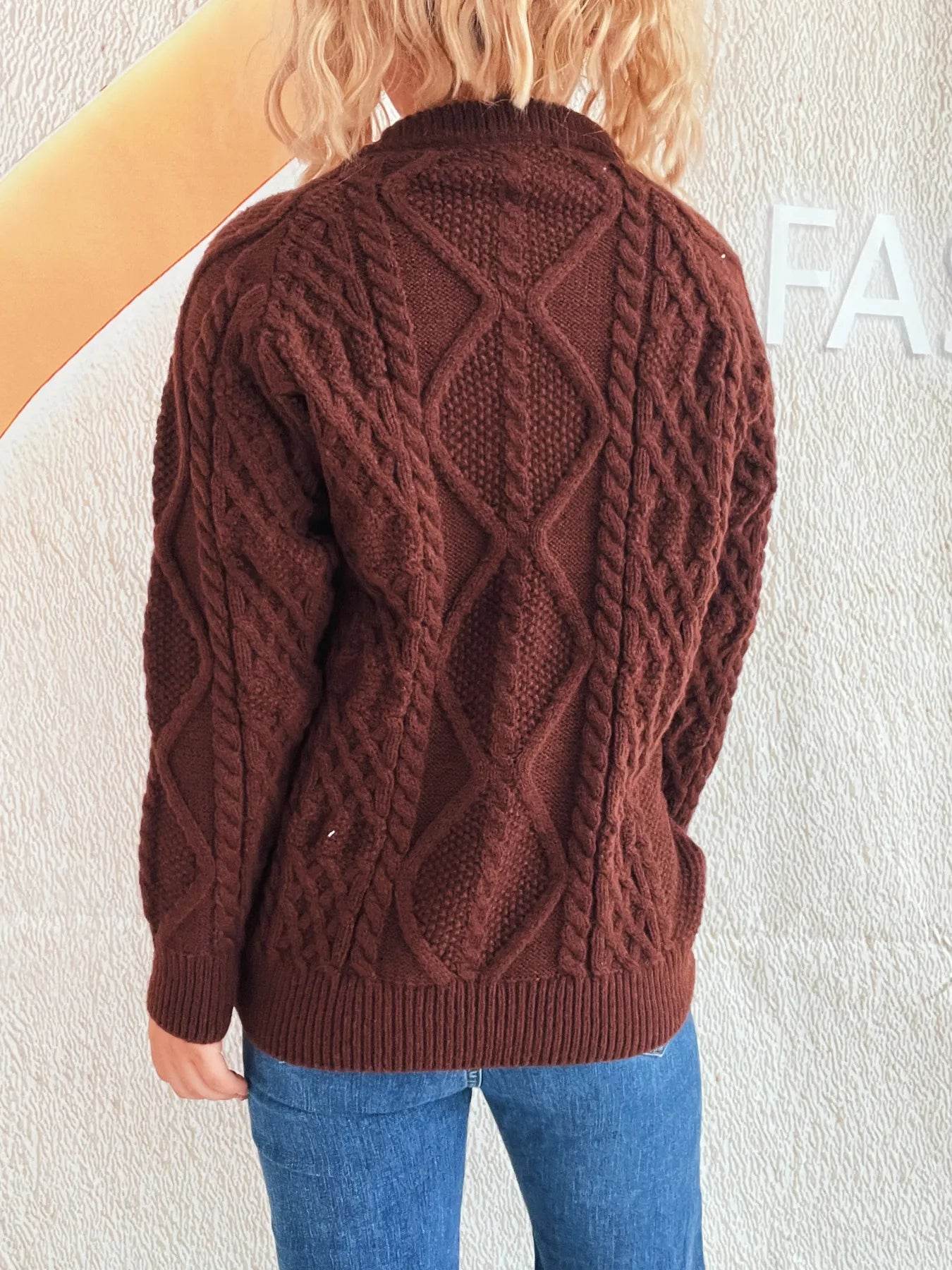 Cable Knit Long Sleeve Sweater - Ultim8 Designs 4 U