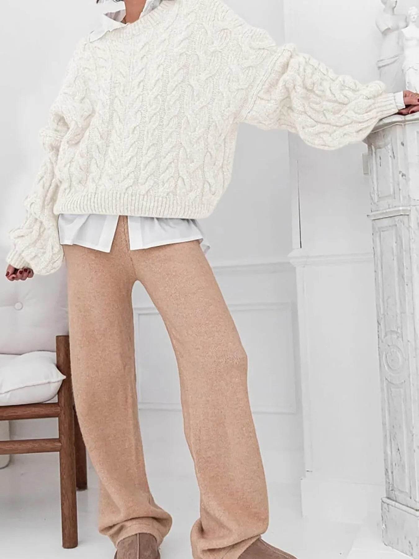 Cable Knit Long Sleeve Sweater - Ultim8 Designs 4 U