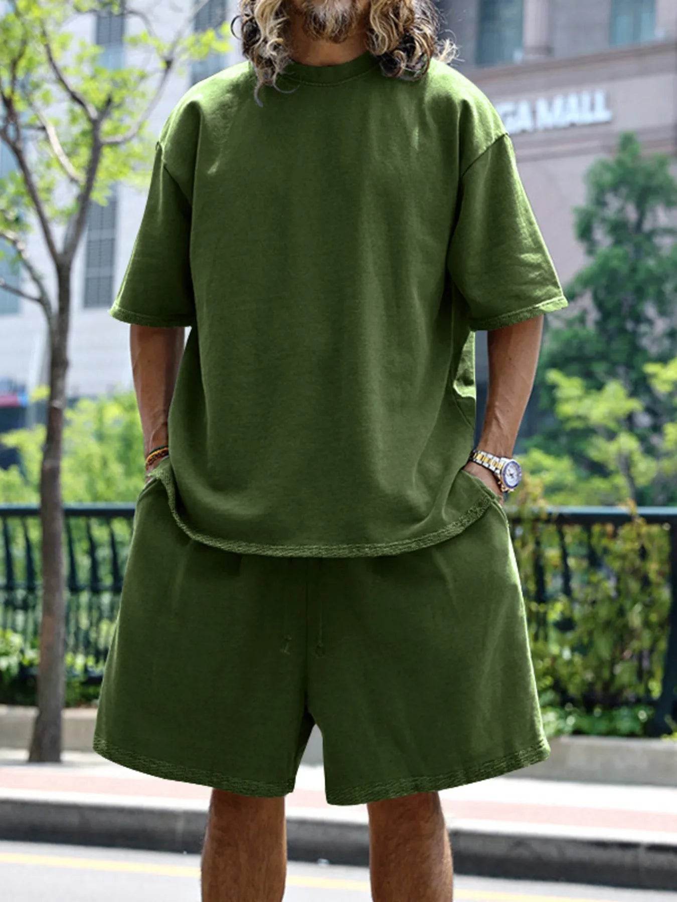 Men's Full Size Round Neck Short Sleeve Top and Shorts Set Plus Size - Ultim8 Designs 4 U