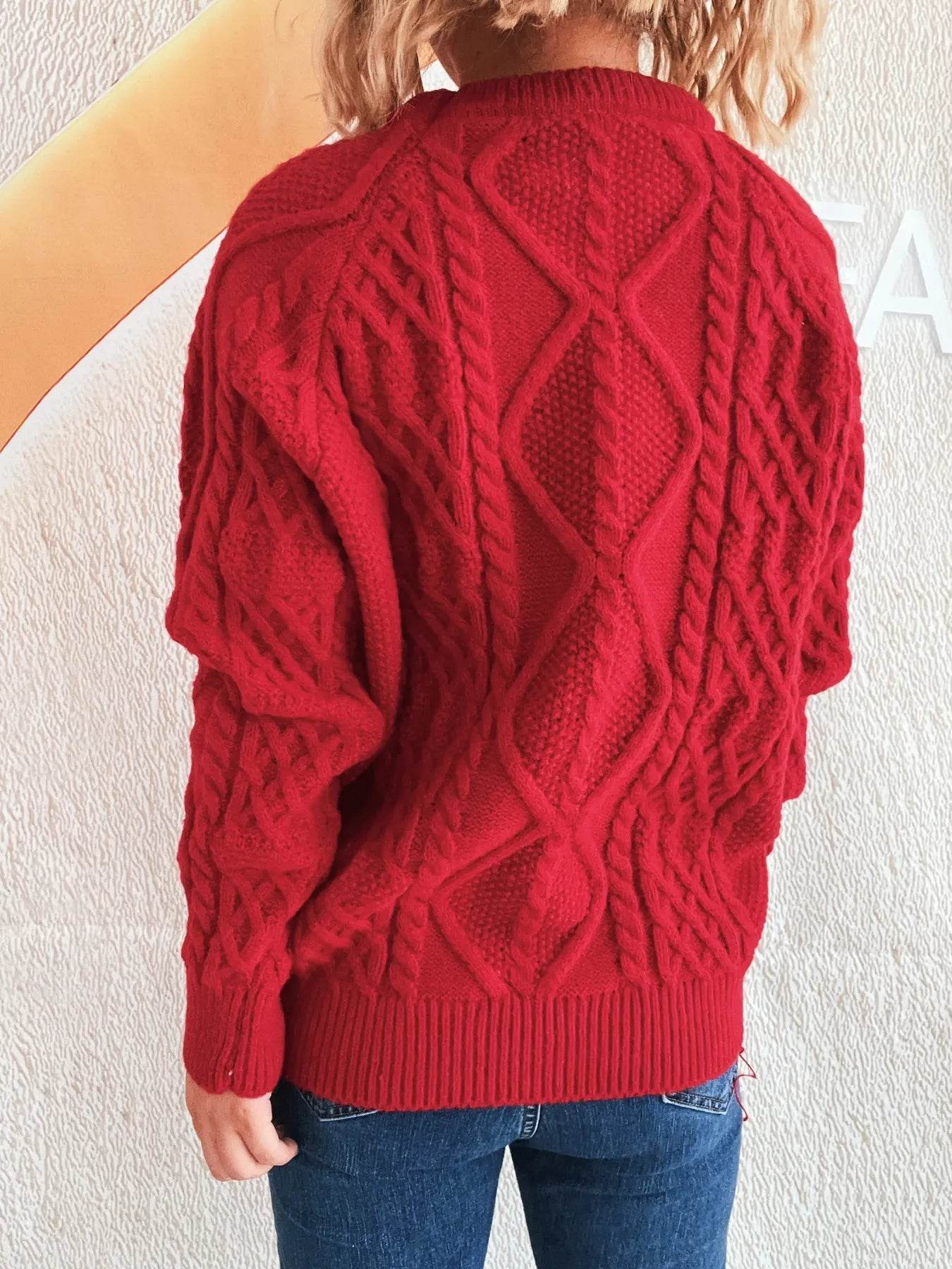 Cable Knit Long Sleeve Sweater - Ultim8 Designs 4 U