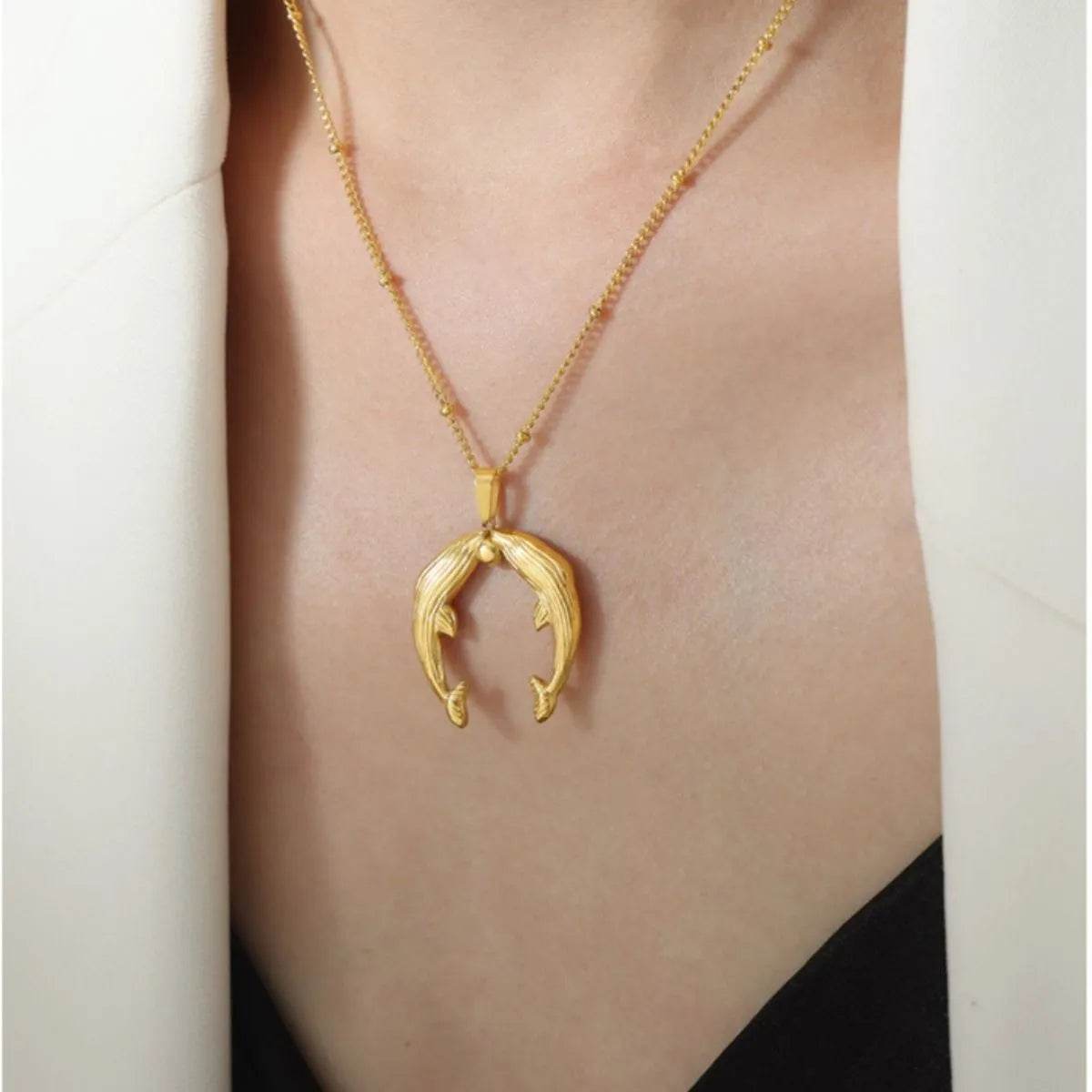 Gold Dolphin Jewelry Set with Necklace and Earrings - Ultim8 Designs 4 U