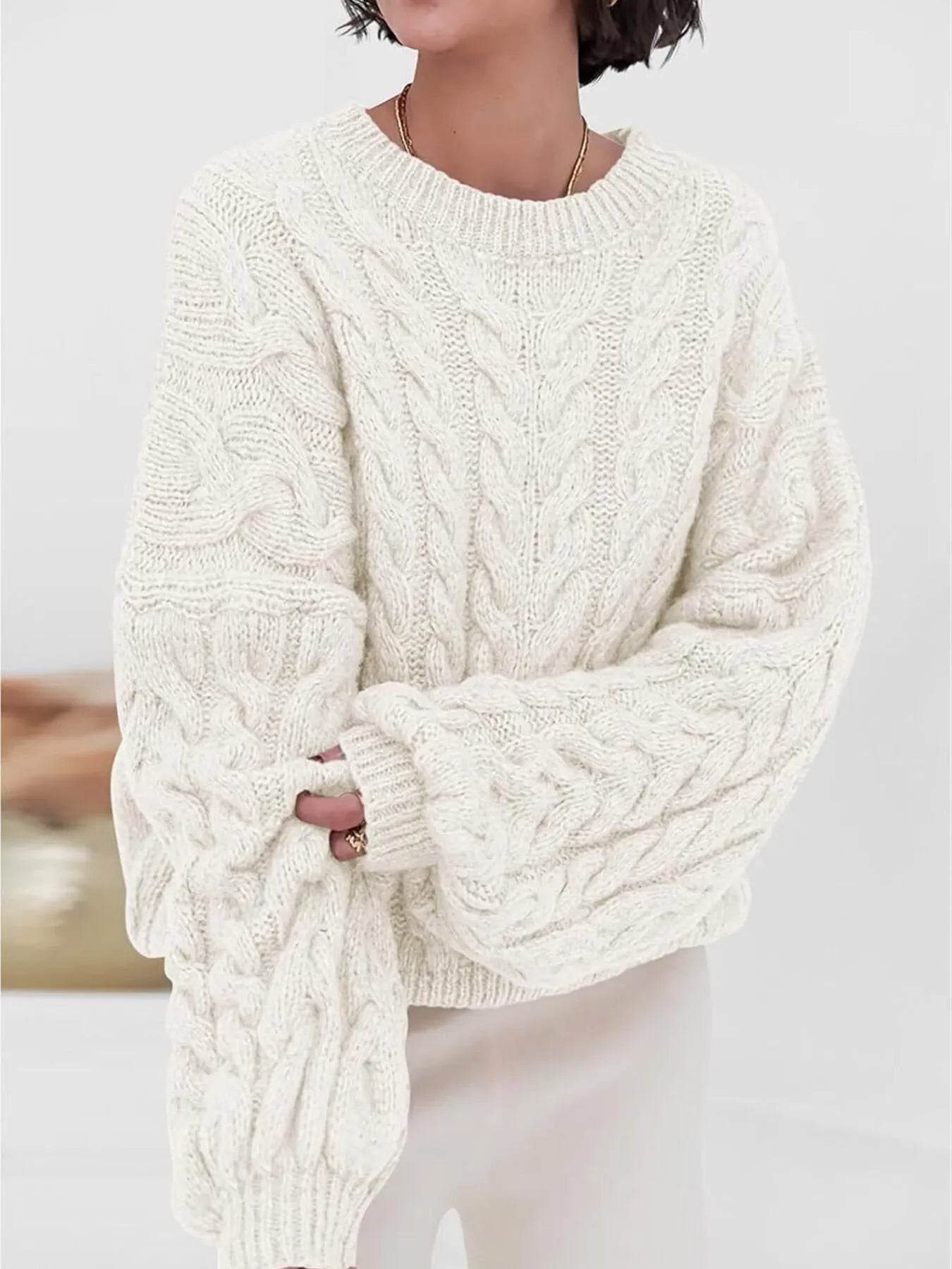 Cable Knit Long Sleeve Sweater - Ultim8 Designs 4 U
