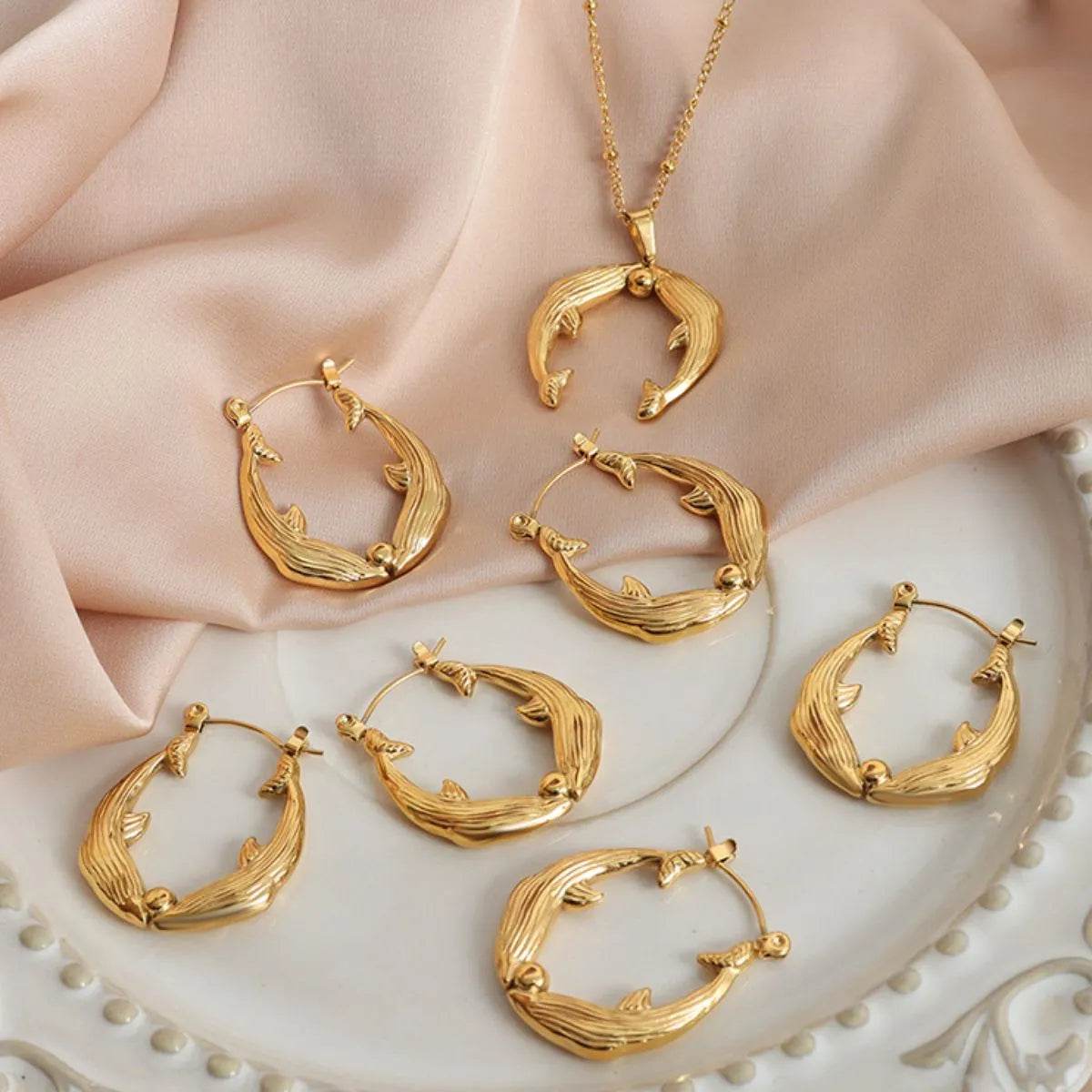 Gold Dolphin Jewelry Set with Necklace and Earrings - Ultim8 Designs 4 U