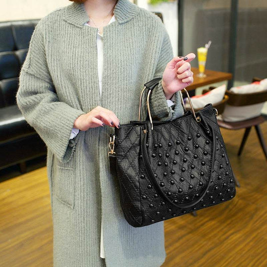 Soft Leather Diamond Rivet Handbag - Ultim8 Designs 4 U