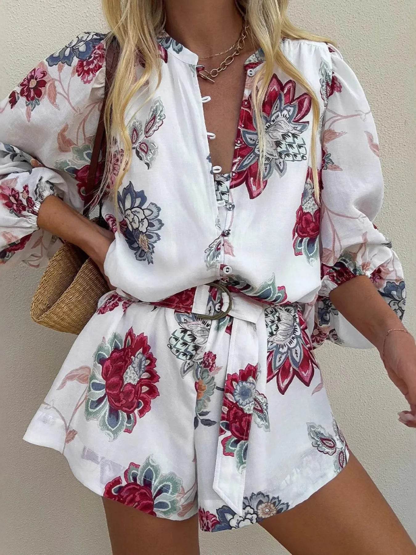 Floral Print Long Sleeve Romper - Ultim8 Designs 4 U