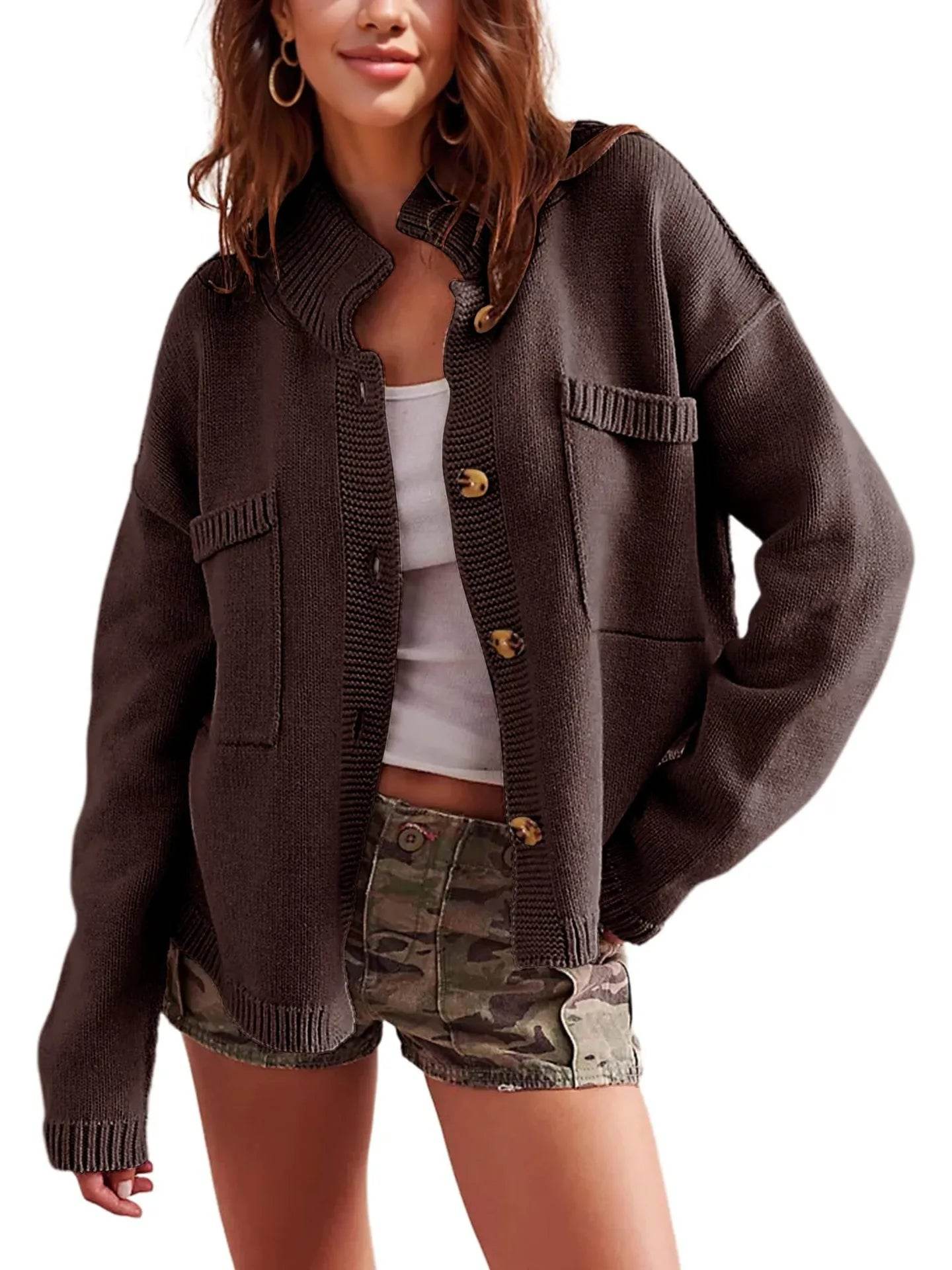 Ribbed Hem Button Up Cardigan - Ultim8 Designs 4 U