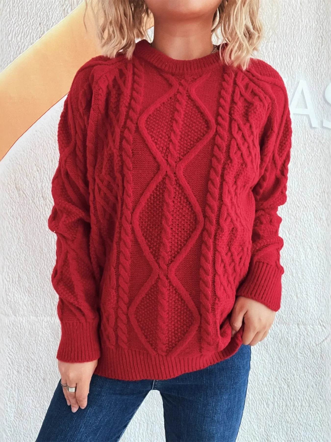 Cable Knit Long Sleeve Sweater - Ultim8 Designs 4 U