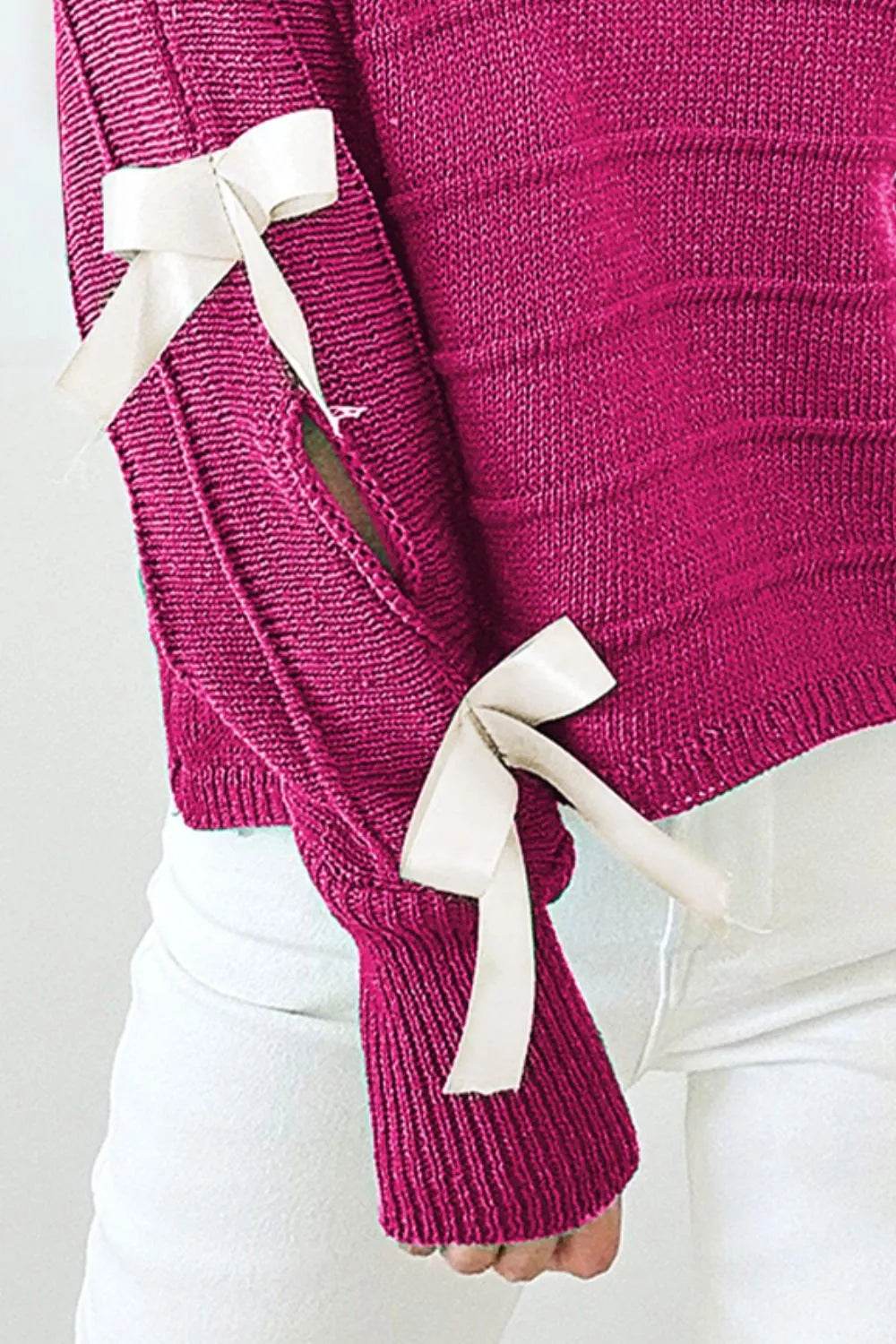 Bow Cutout Round Neck Long Sleeve Knit Top - Ultim8 Designs 4 U