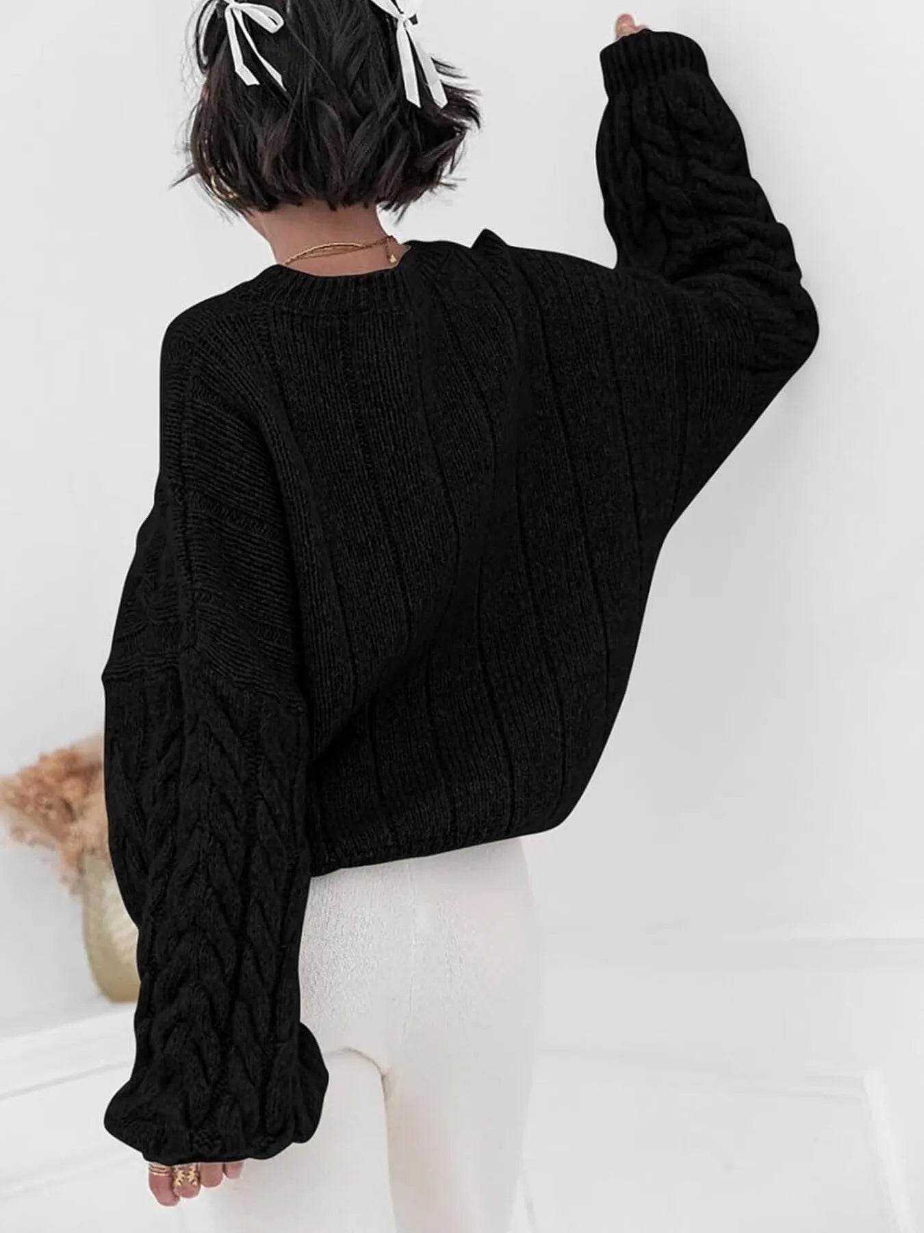 Cable Knit Long Sleeve Sweater - Ultim8 Designs 4 U