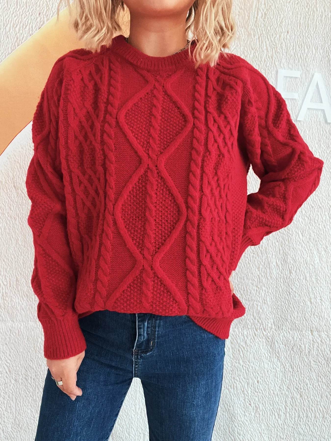 Cable Knit Long Sleeve Sweater - Ultim8 Designs 4 U
