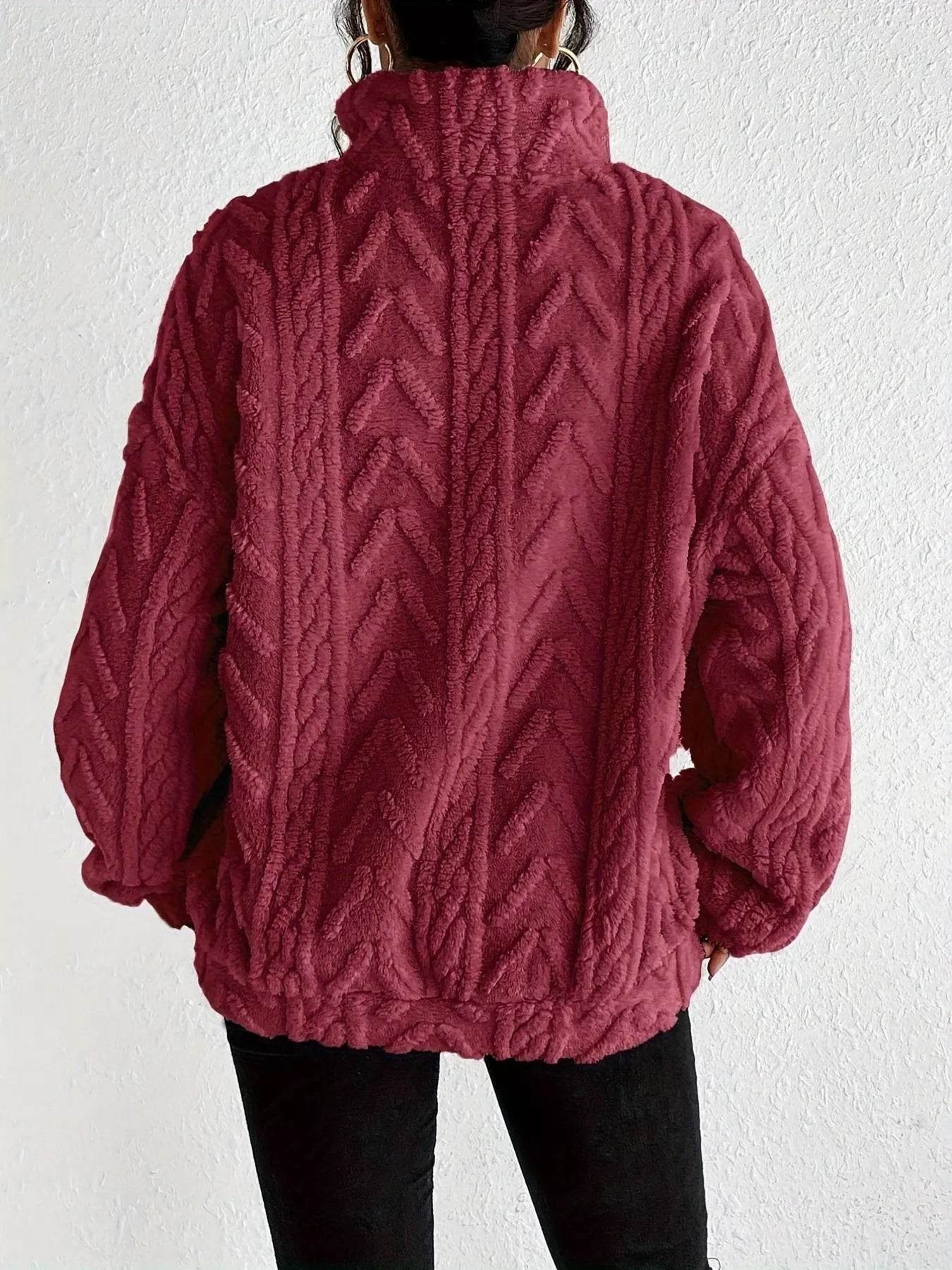 Quarter Zip Dropped Shoulder Sherpa Sweatshirt - Ultim8 Designs 4 U