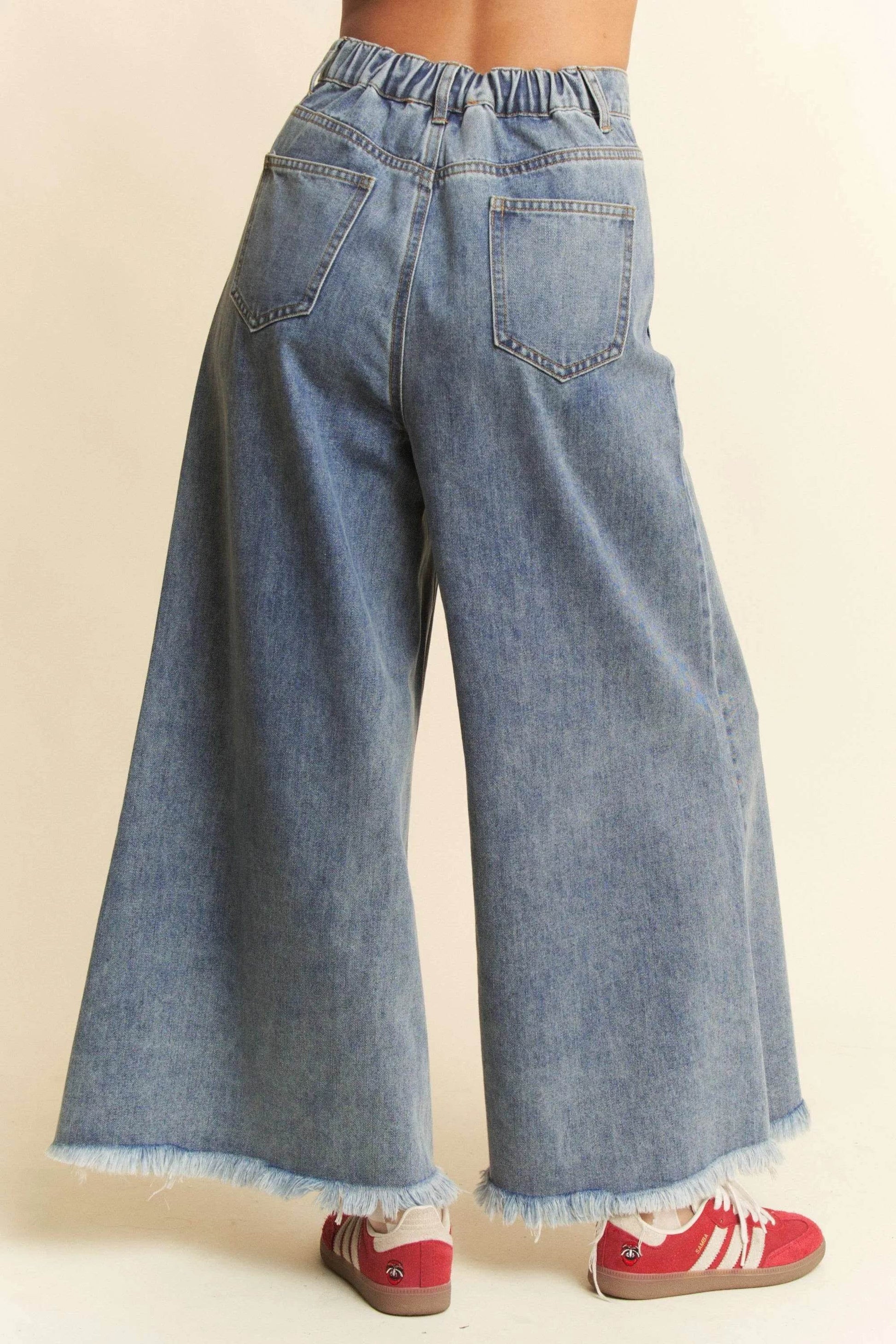 Davi & Dani Patch Pocket Wide Leg Culotte Jeans - Ultim8 Designs 4 U