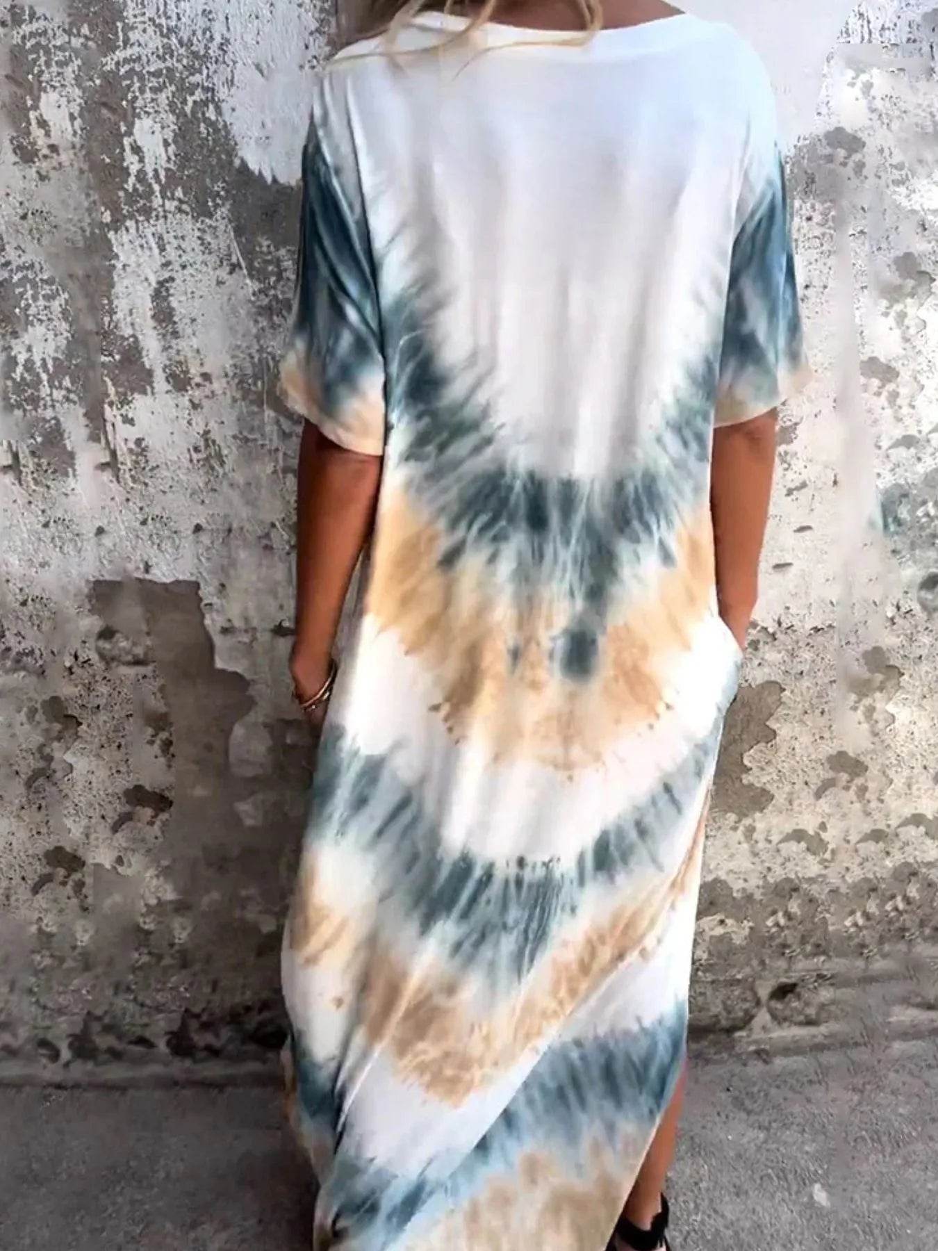 Full Size Tie-Dye V-Neck Midi Dress with Pockets Plus Size - Ultim8 Designs 4 U