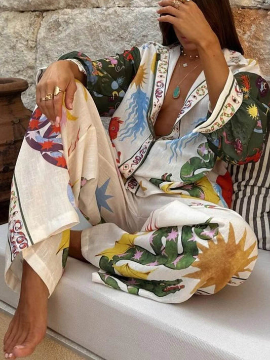Printed Long Sleeve Shirt and Pants Set - Ultim8 Designs 4 U