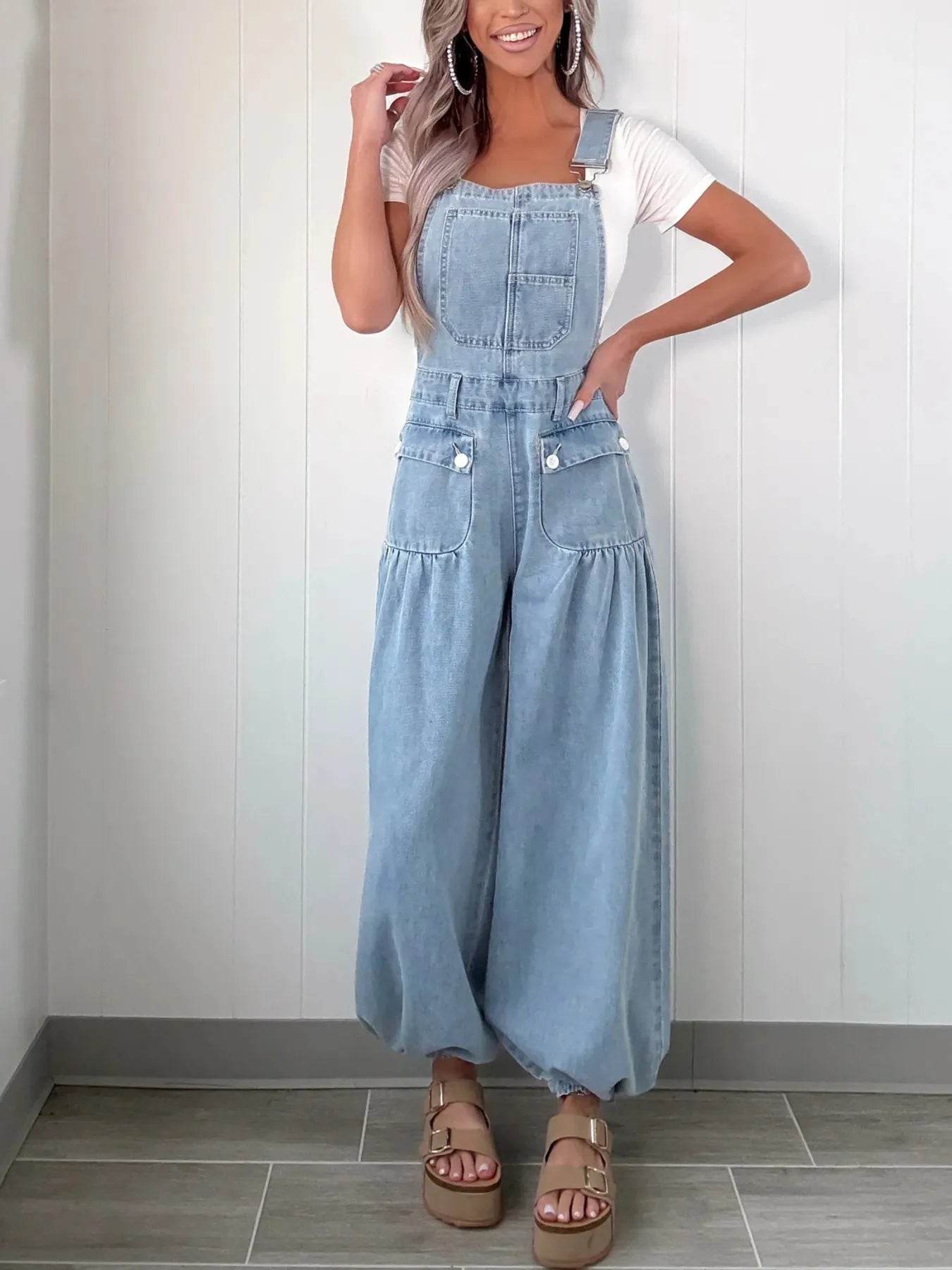 Wide Leg Denim Overalls - Ultim8 Designs 4 U