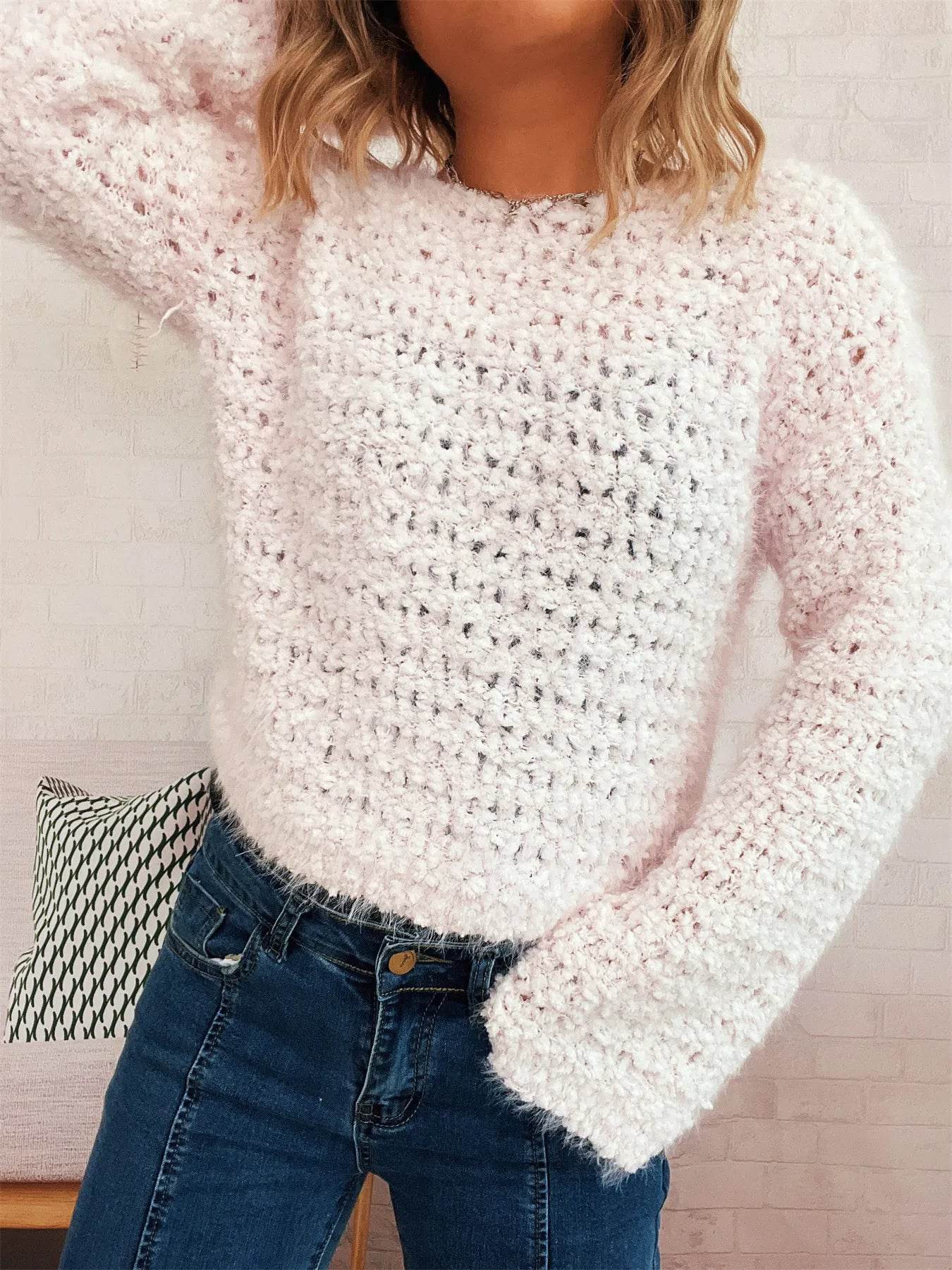 Crochet Round Neck Dropped Shoulder Sweater - Ultim8 Designs 4 U