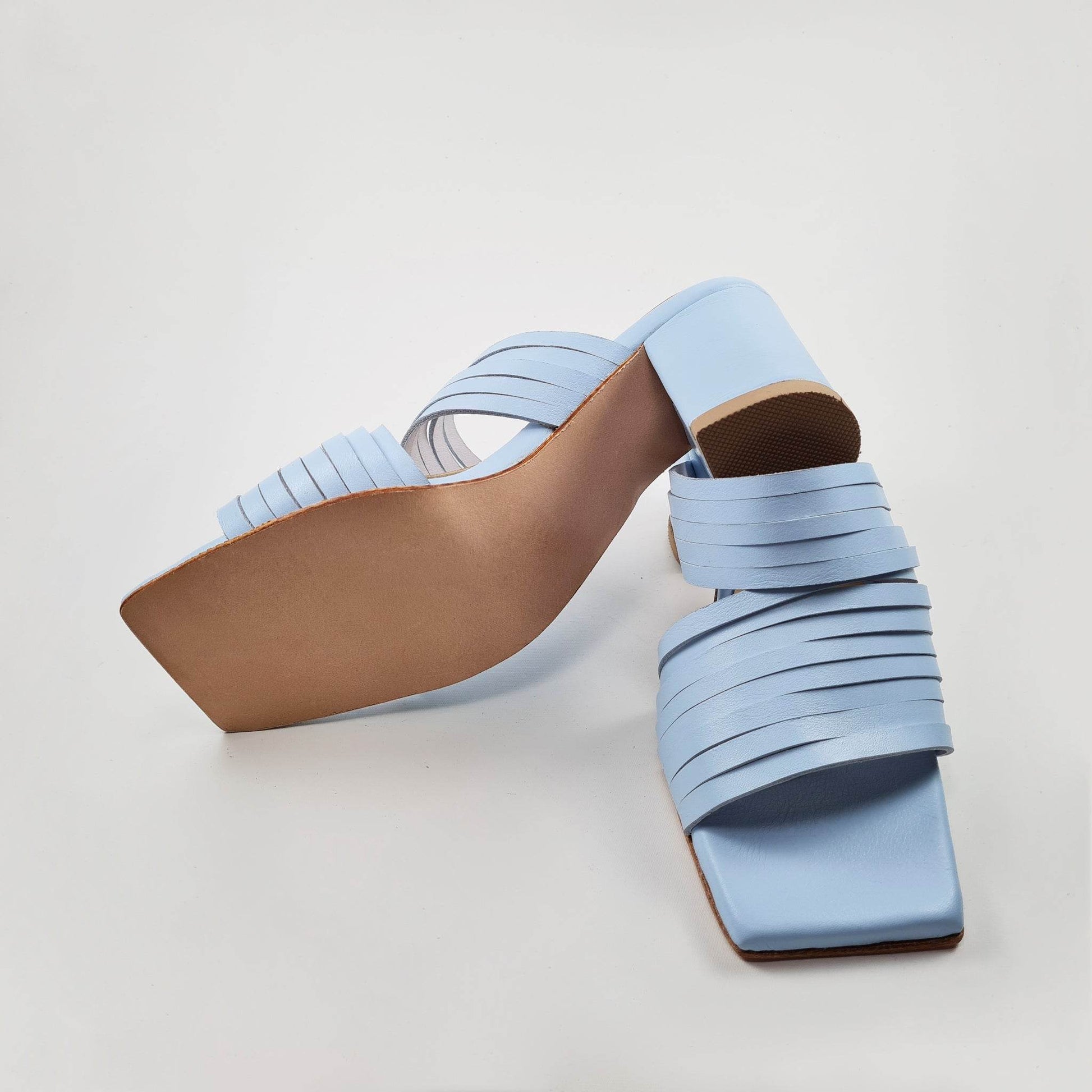 Handmade Strappy Leather Sandals - Light Blue - Ultim8 Designs 4 U