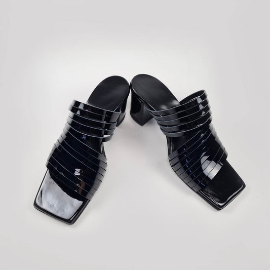 Handmade Strappy Patent Leather Sandals - Black - Ultim8 Designs 4 U
