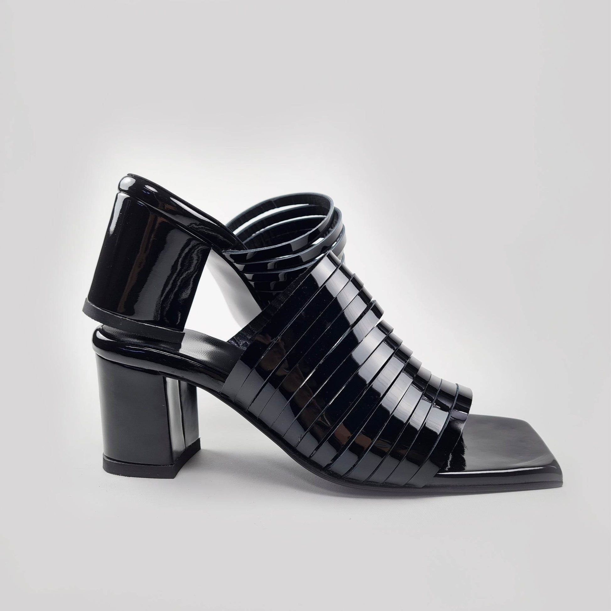 Handmade Strappy Patent Leather Sandals - Black - Ultim8 Designs 4 U