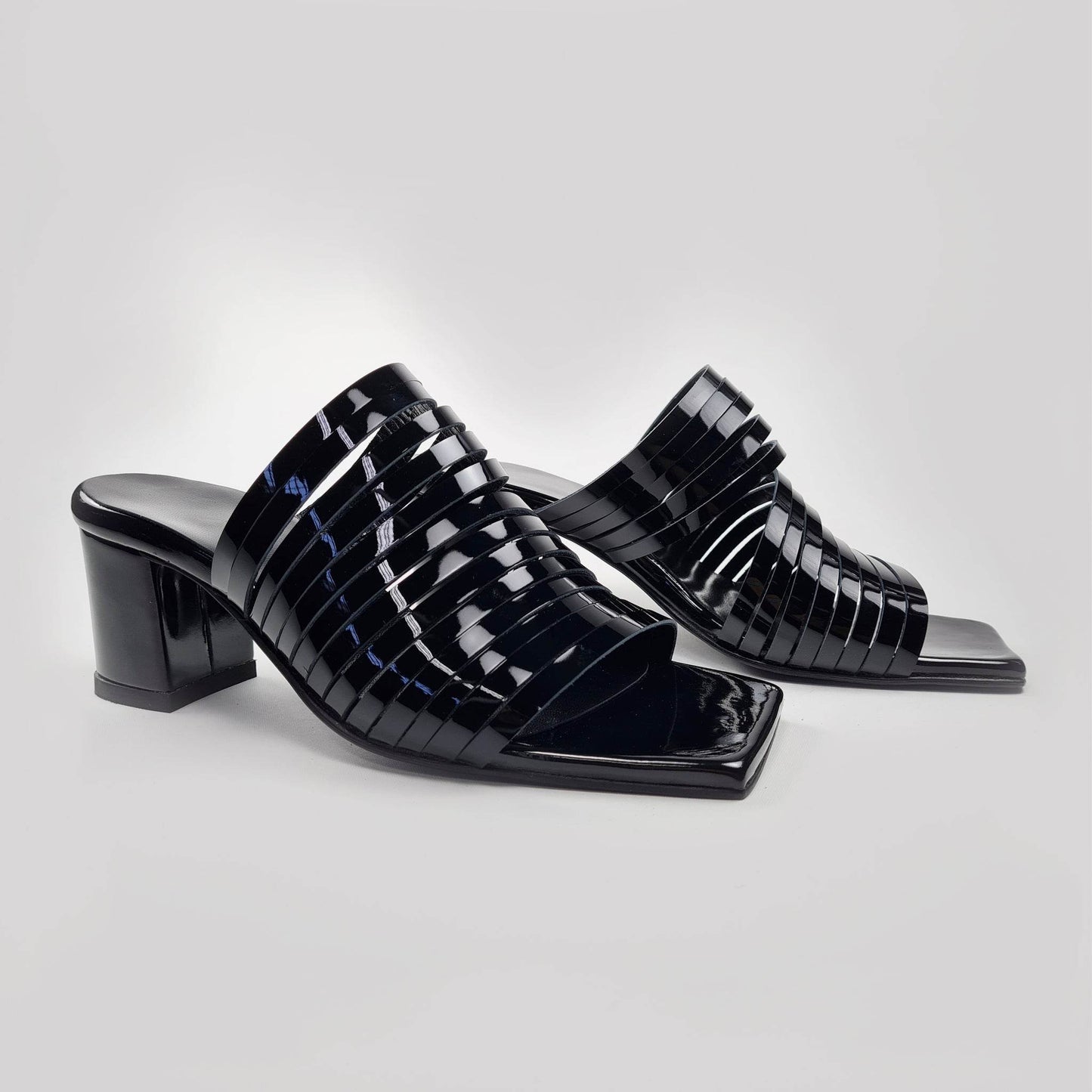 Handmade Strappy Patent Leather Sandals - Black - Ultim8 Designs 4 U