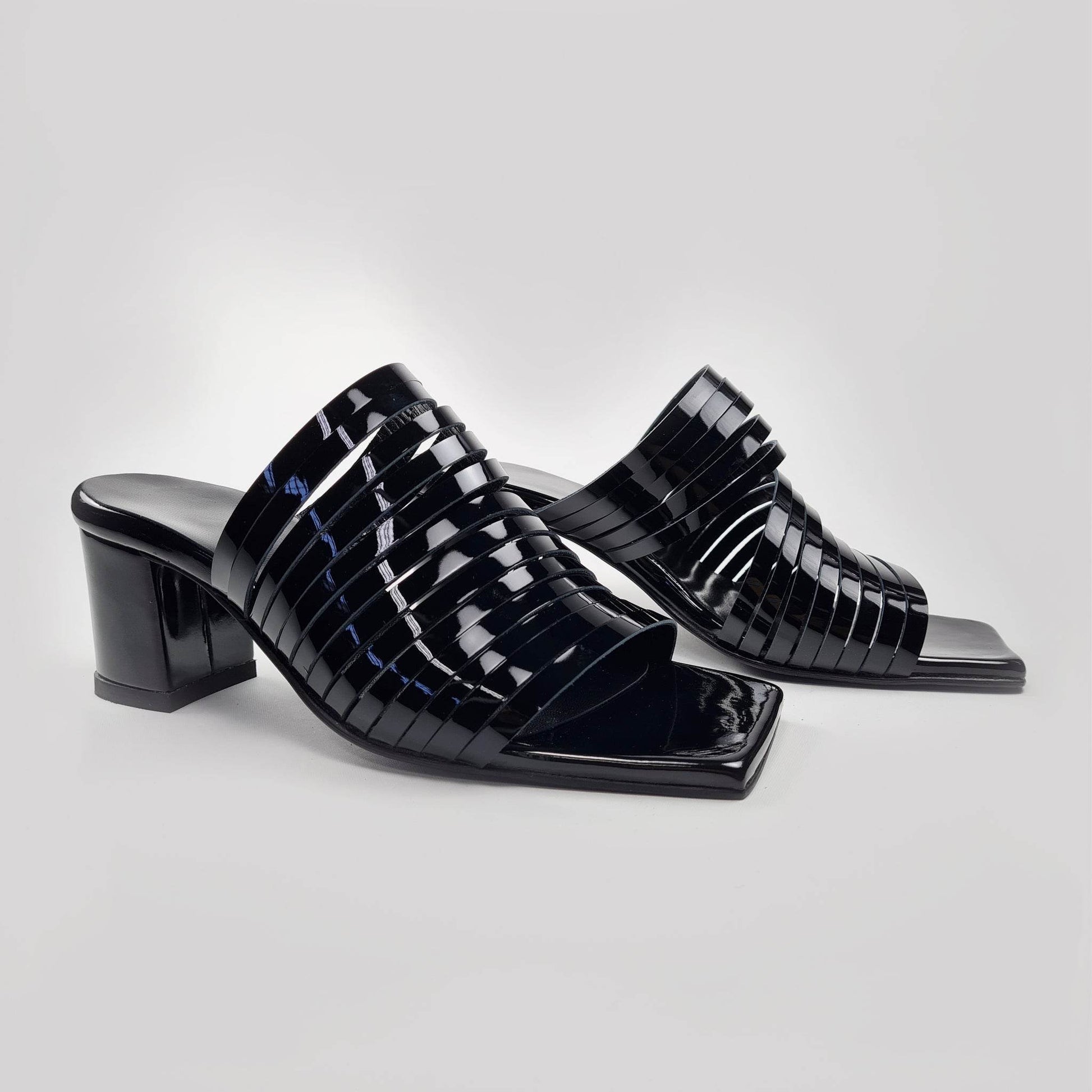 Handmade Strappy Patent Leather Sandals - Black - Ultim8 Designs 4 U