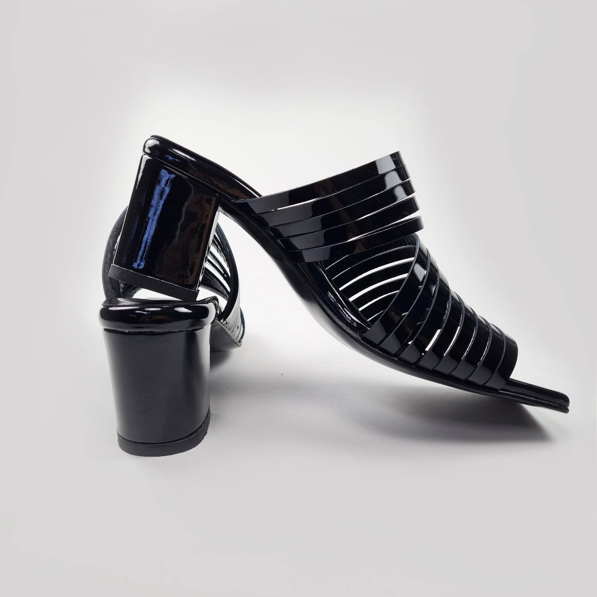 Handmade Strappy Patent Leather Sandals - Black - Ultim8 Designs 4 U