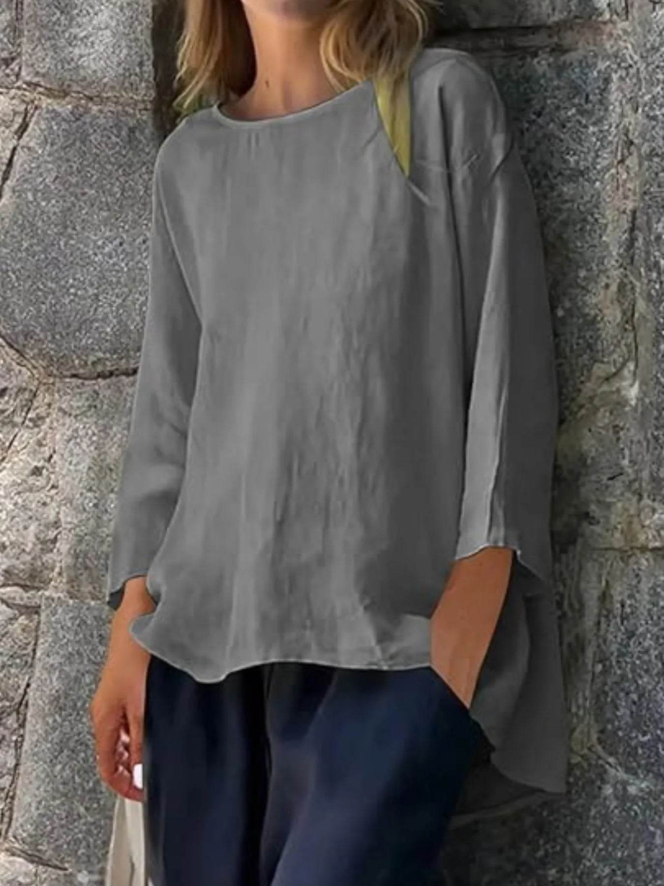 Full Size Round Neck Relaxed Fit Blouse Plus Size - Ultim8 Designs 4 U
