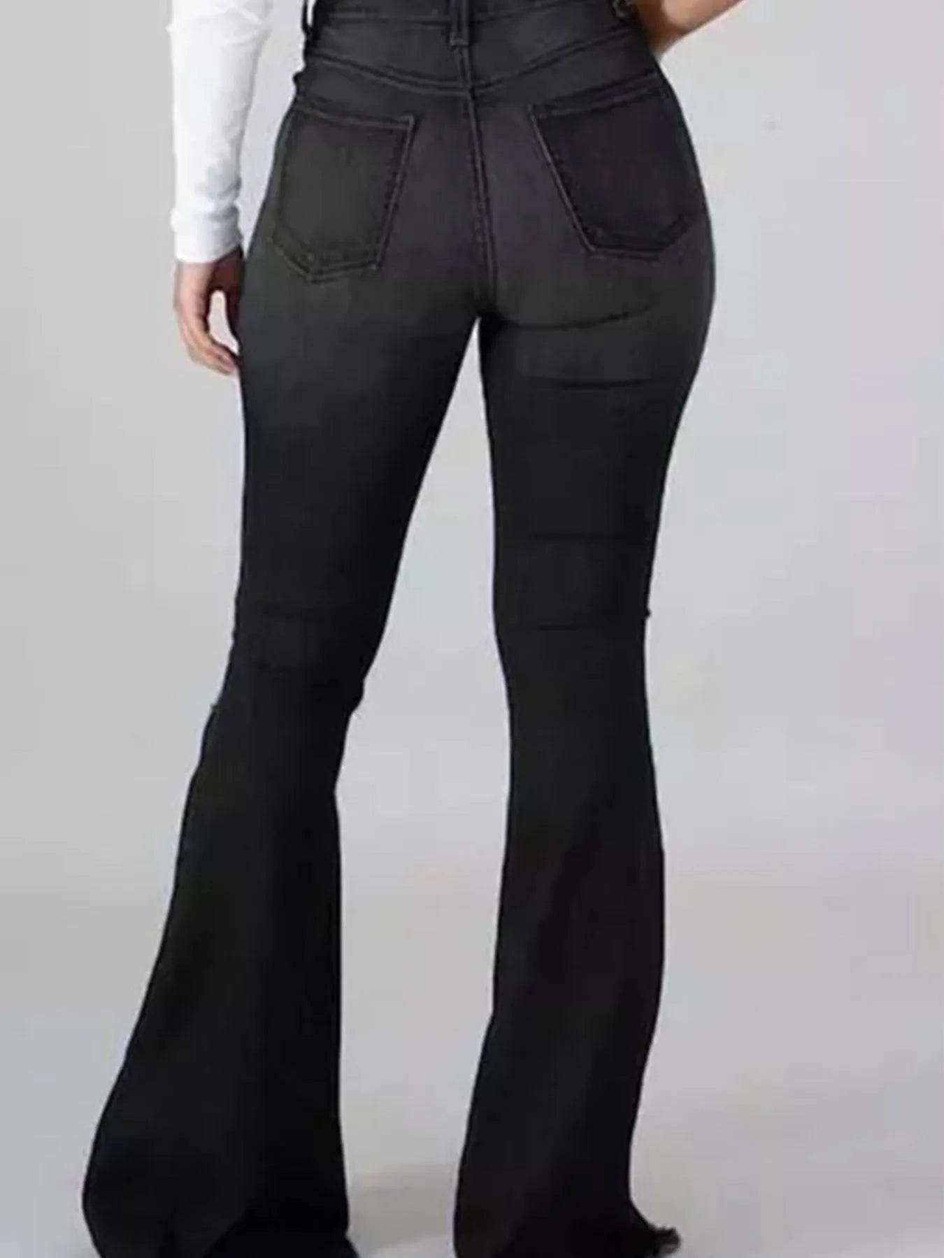 Full Size Distressed Raw Hem Flare Jeans Plus Size - Ultim8 Designs 4 U