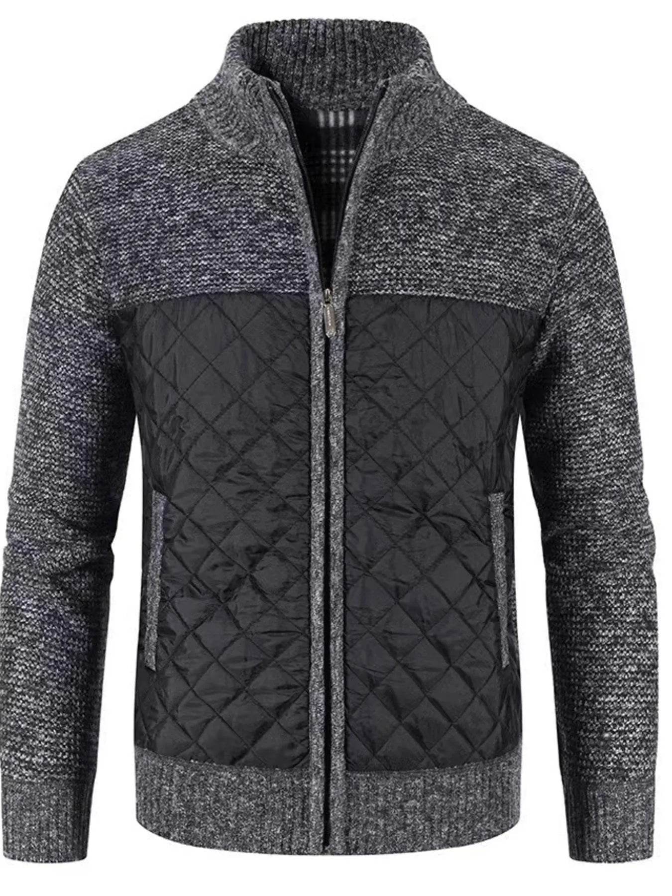 Men's Plus Size Quilted Panel Zip-Up Sweater Cardigan - Ultim8 Designs 4 U