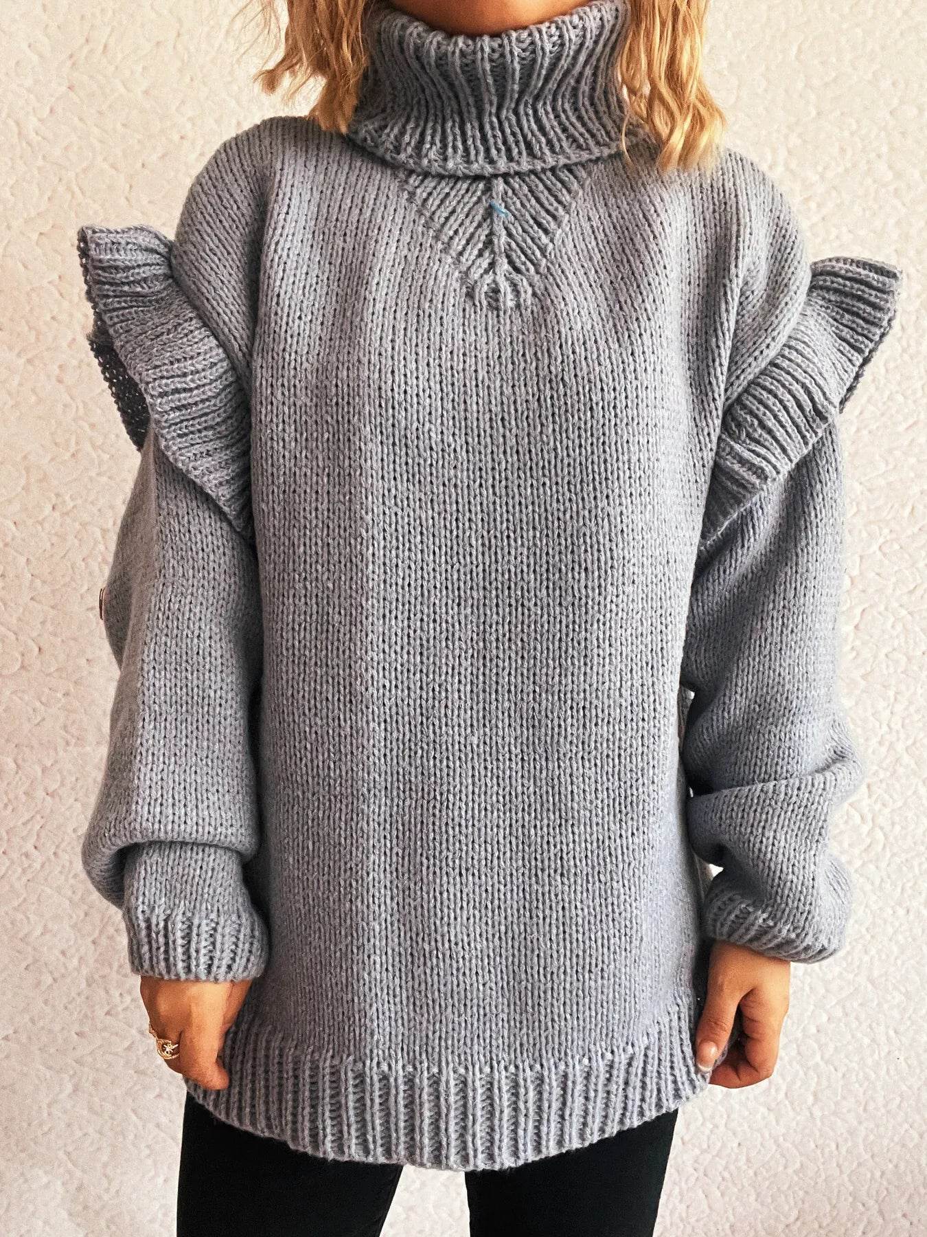 Ruffled Turtleneck Long Sleeve Sweater - Ultim8 Designs 4 U