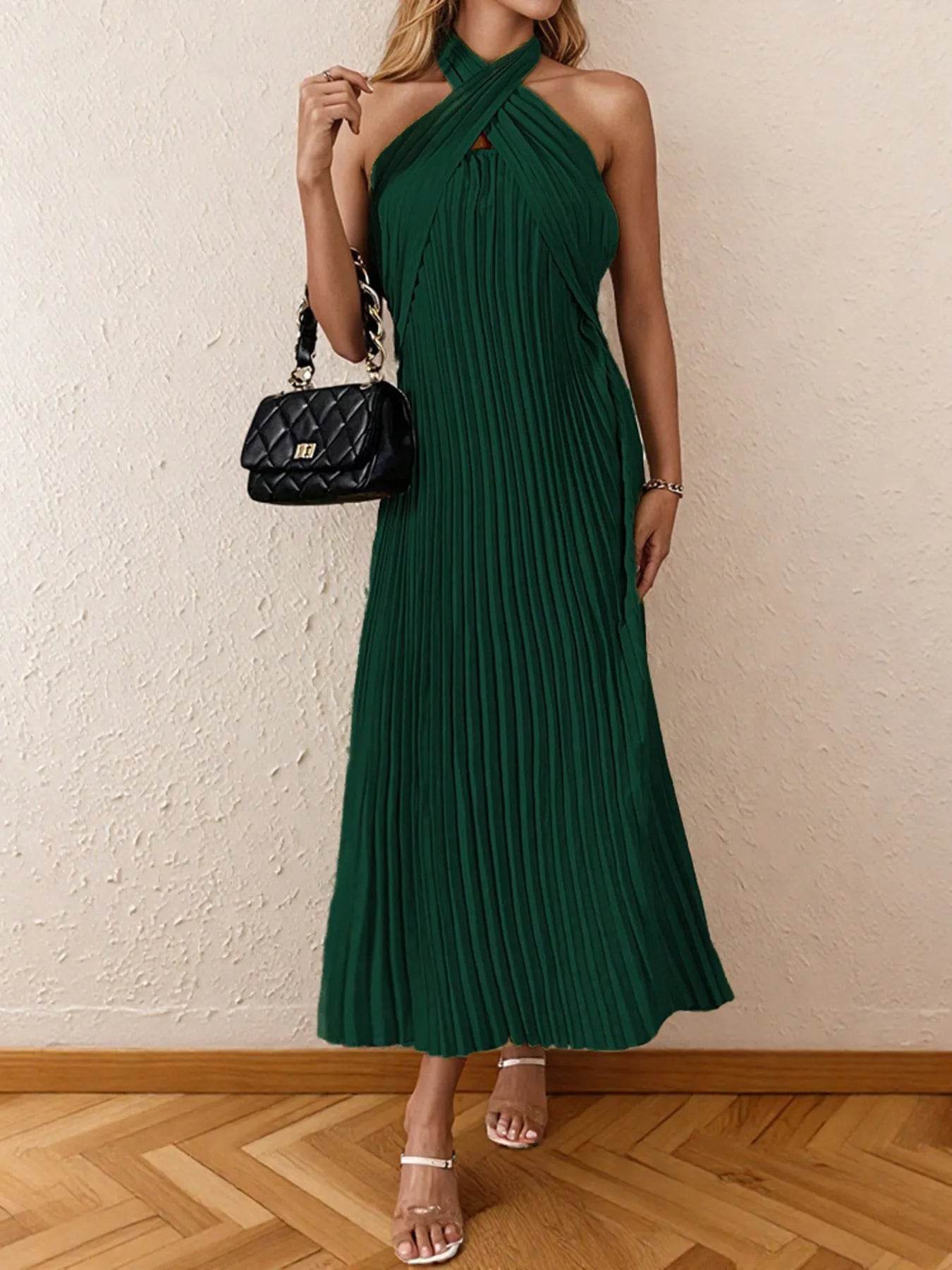 Pleated Halter Neck Midi Dress - Ultim8 Designs 4 U