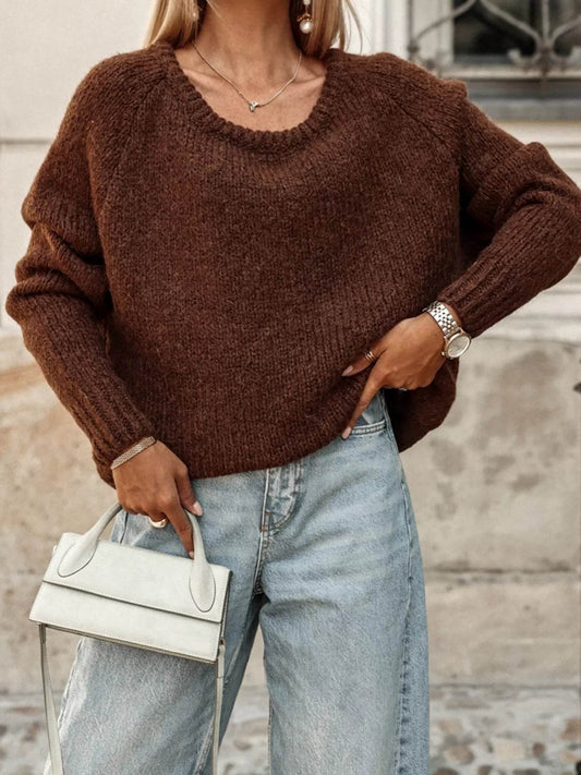 Round Neck Drop Shoulder Sweater - Ultim8 Designs 4 U