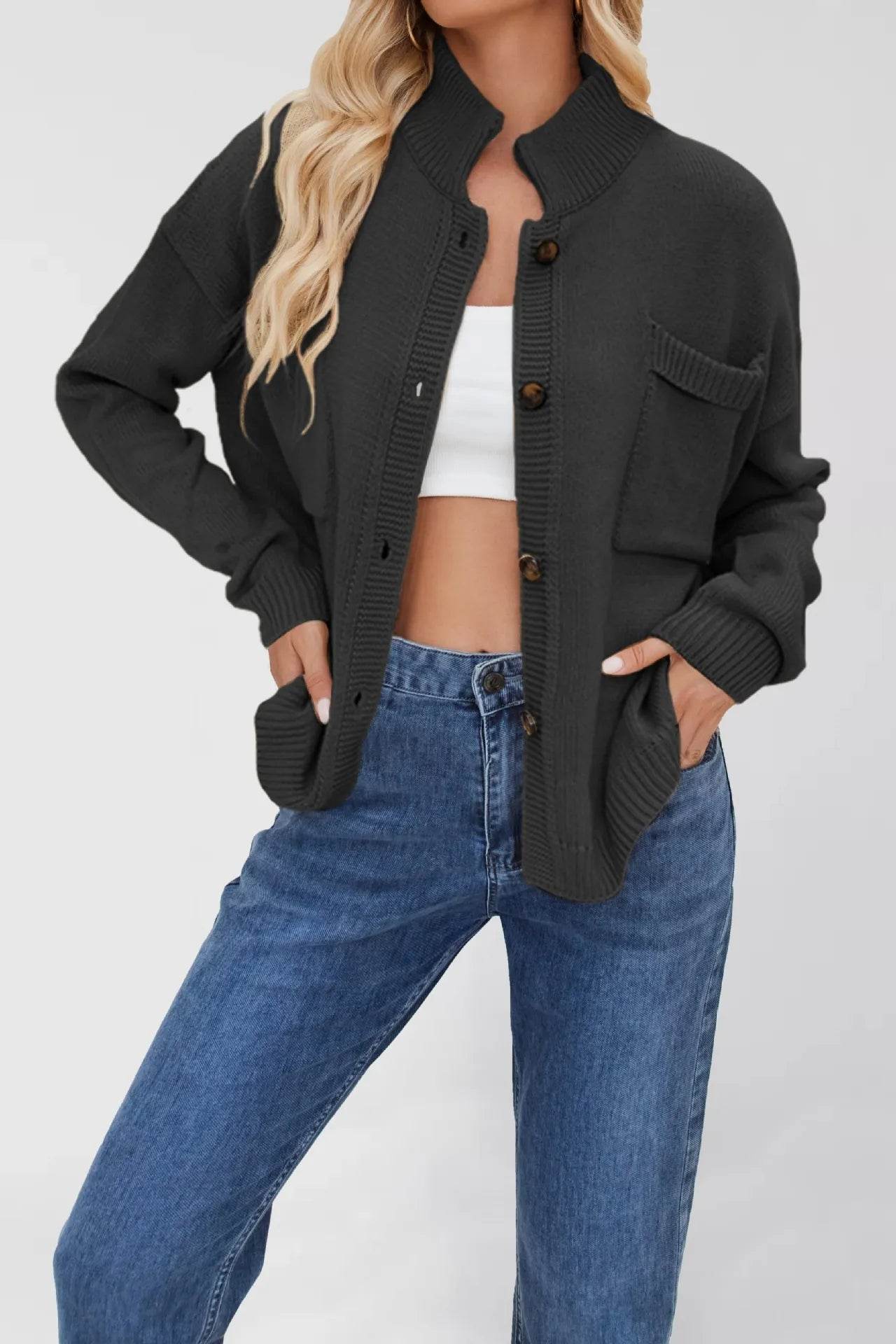 Ribbed Hem Button Up Cardigan - Ultim8 Designs 4 U