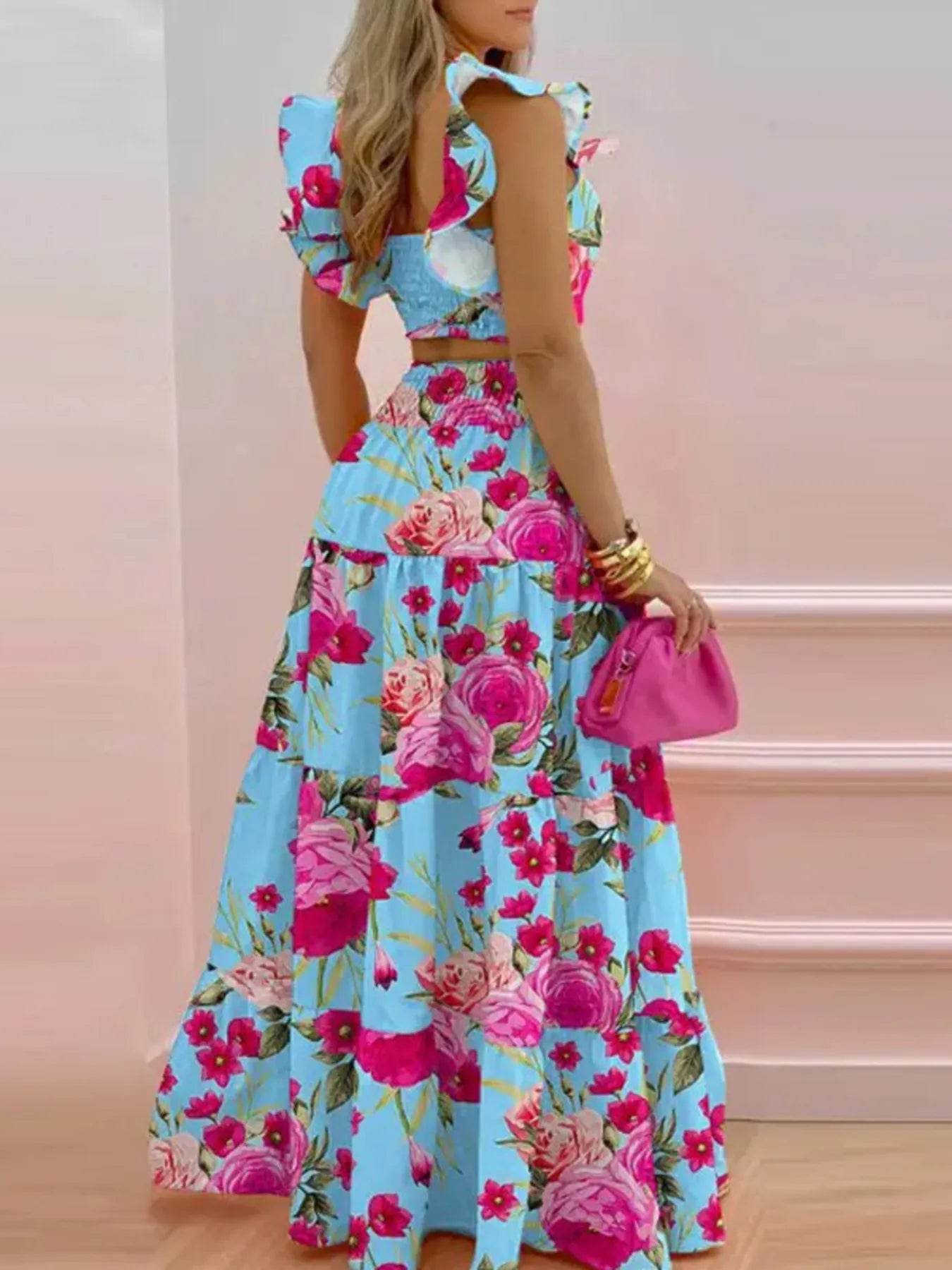 Full Size Ruffled Cami and Tiered Maxi Skirt Set Plus Size - Ultim8 Designs 4 U