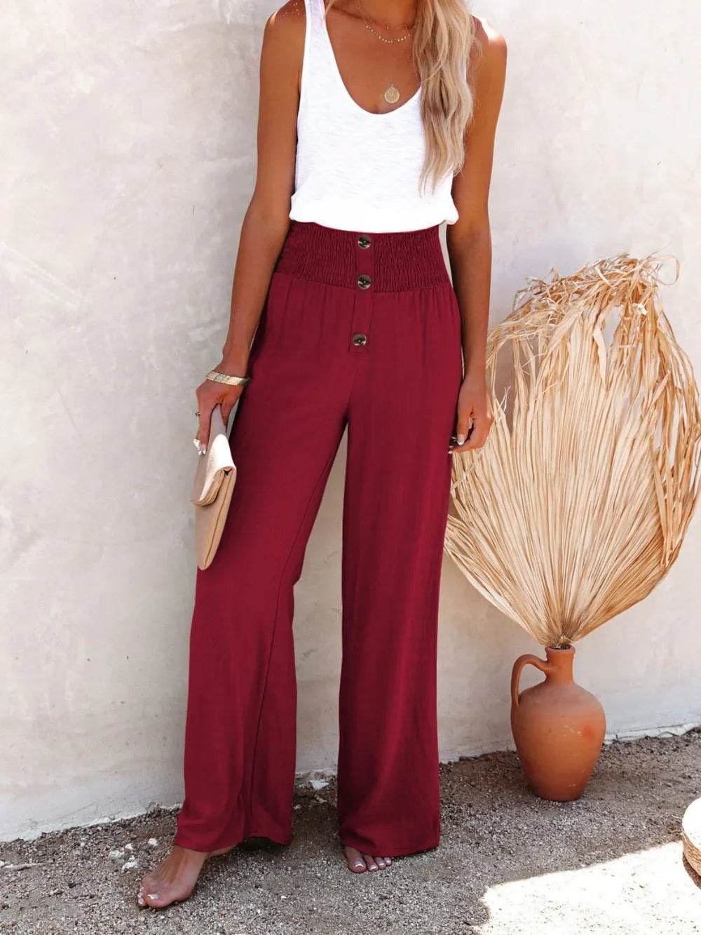 Full Size Decorative Button High Waist Pants - Ultim8 Designs 4 U