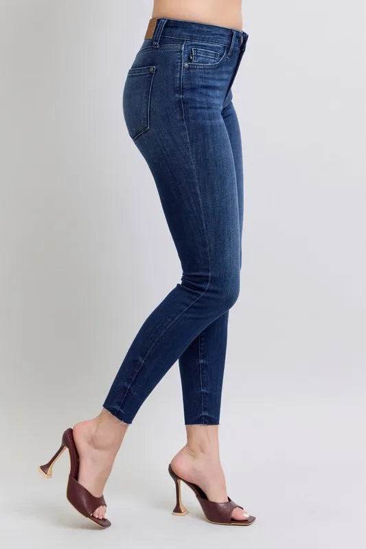 Judy Blue Full Size Mid Rise Skinny Jeans with Raw Hem Plus Size - Ultim8 Designs 4 U