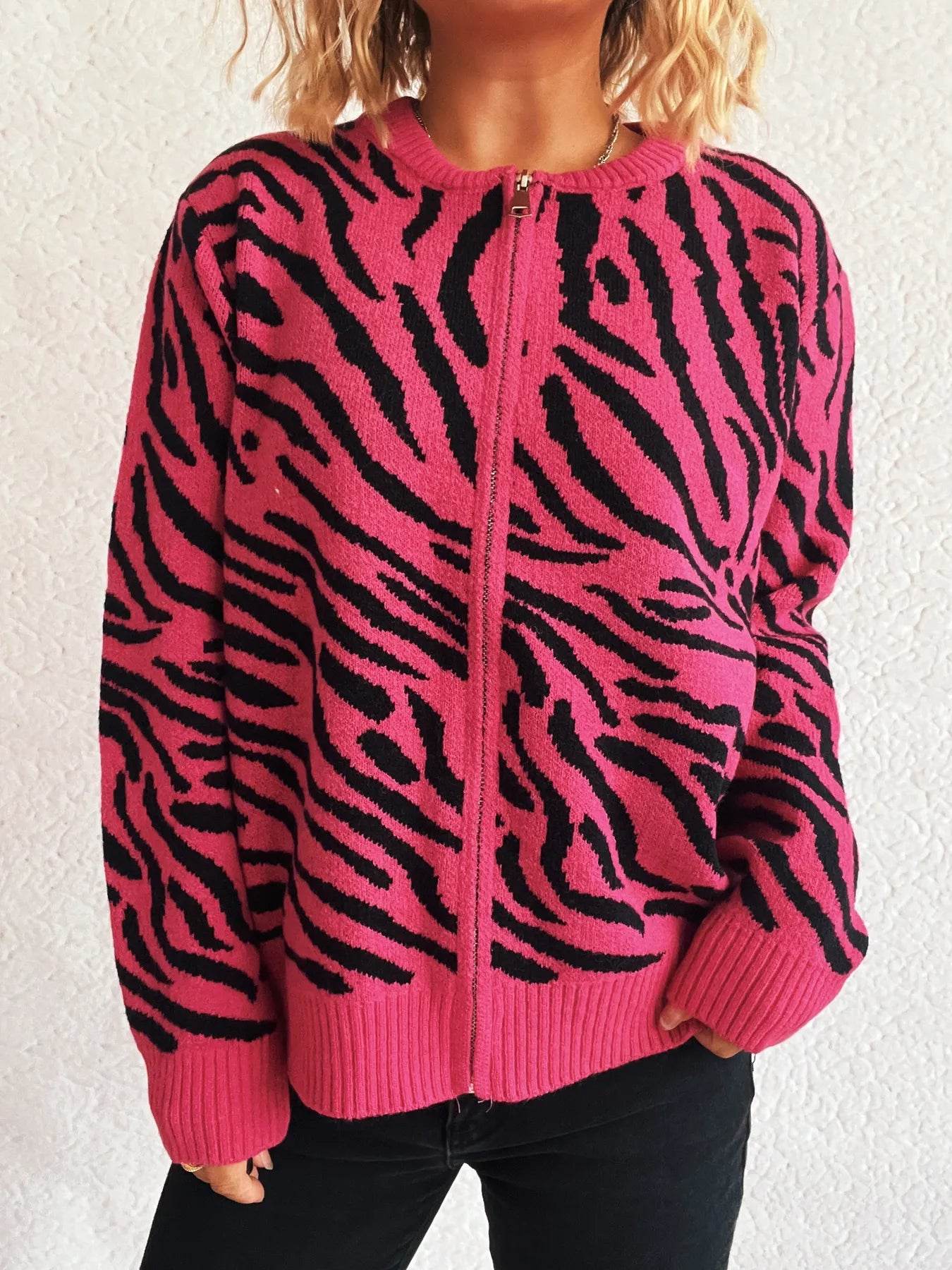 Zebra Print Zip Up Cardigan - Ultim8 Designs 4 U