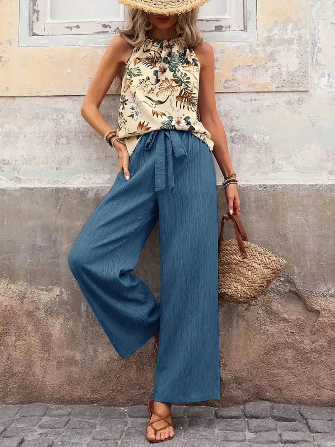 Printed Tank Top and Wide Leg Pants Set - Ultim8 Designs 4 U