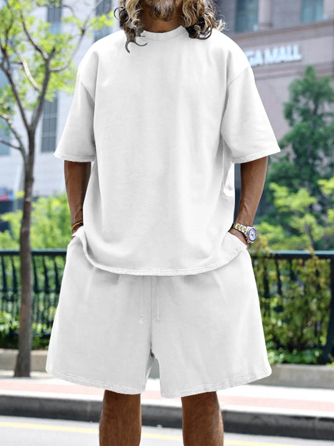 Men's Full Size Round Neck Short Sleeve Top and Shorts Set Plus Size - Ultim8 Designs 4 U