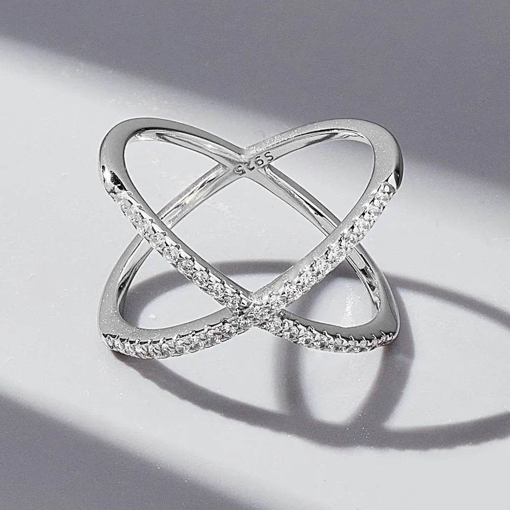 X Shape Inlaid Zircon 925 Sterling Silver Ring - Ultim8 Designs 4 U