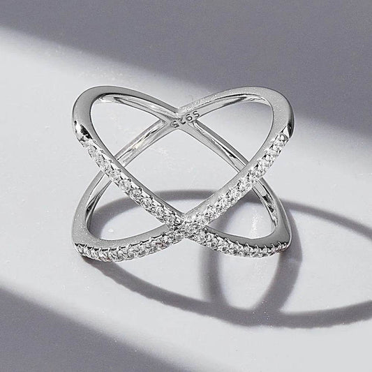X Shape Inlaid Zircon 925 Sterling Silver Ring - Ultim8 Designs 4 U