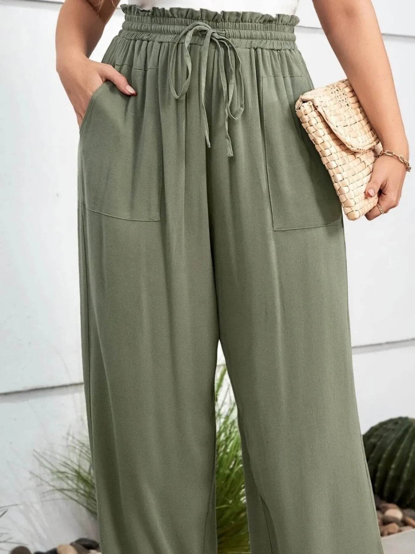 Plus Size High Waist Wide Leg Drawstring Pants - Ultim8 Designs 4 U