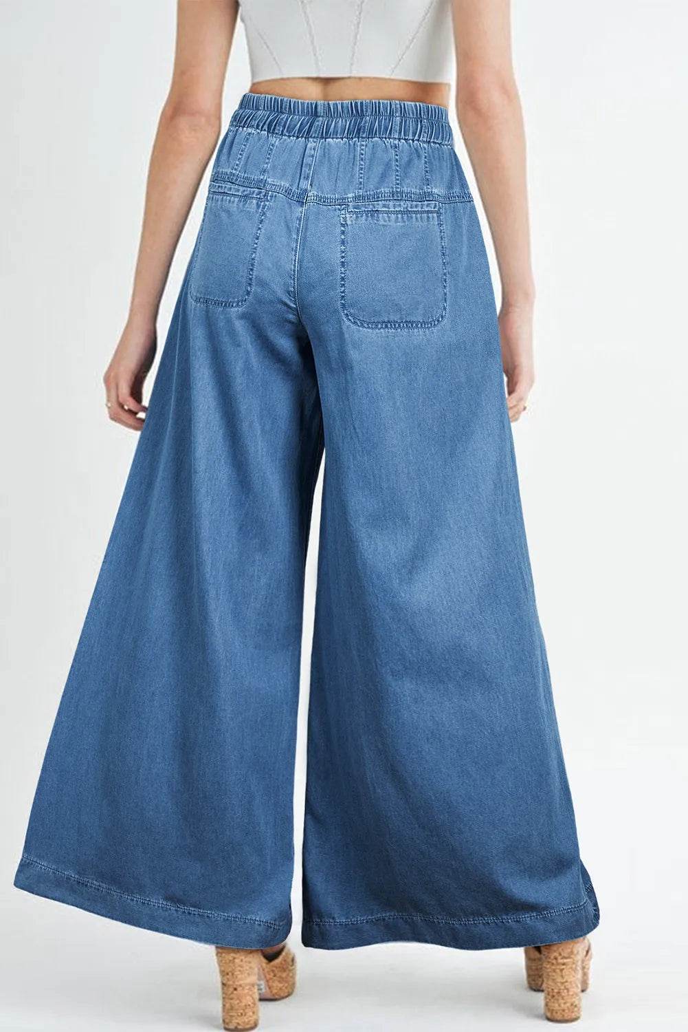 Drawstring Elastic Waist Wide Leg Jeans - Ultim8 Designs 4 U