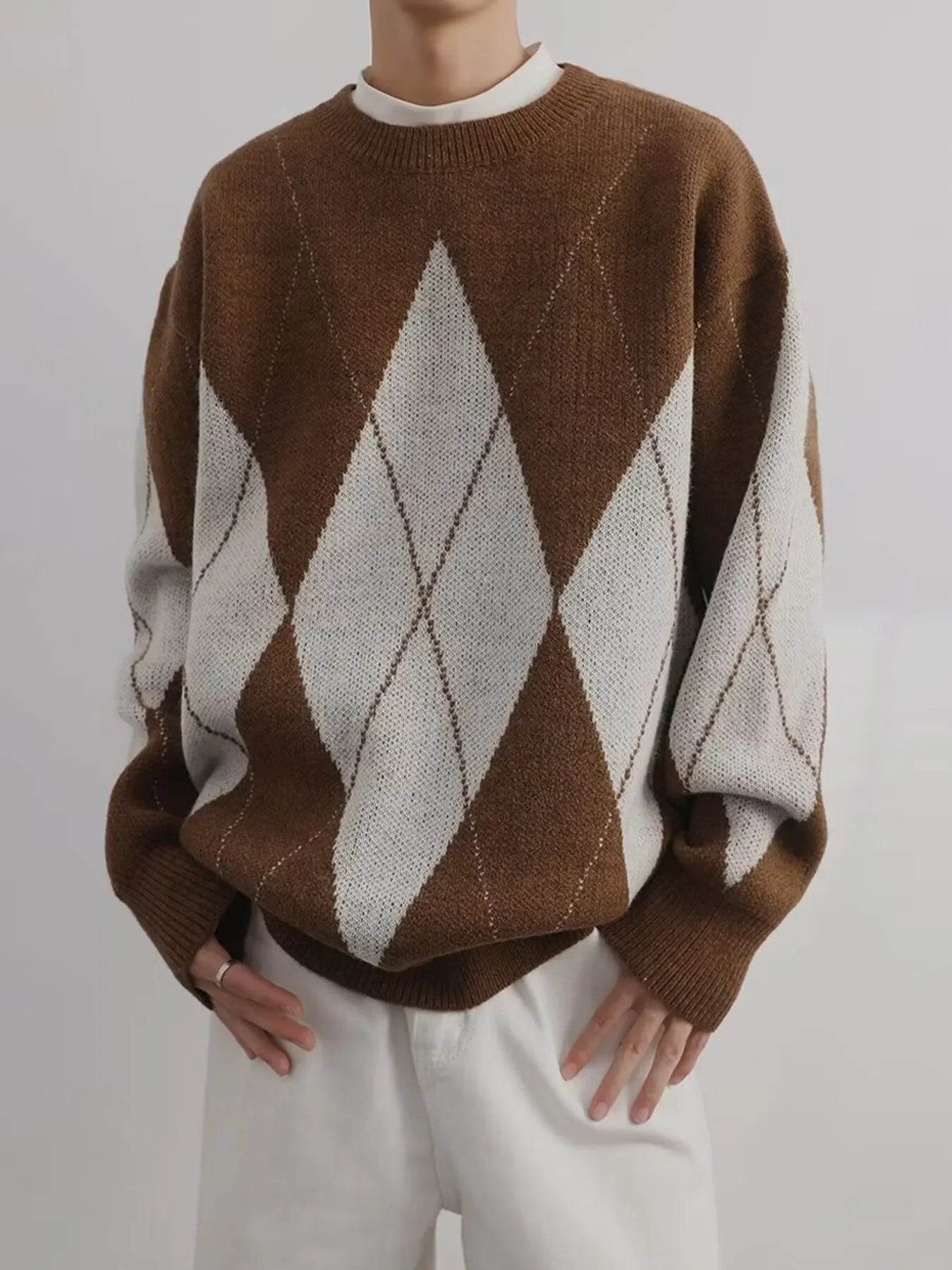 Men's Argyle Pattern Oversized Sweater - Ultim8 Designs 4 U