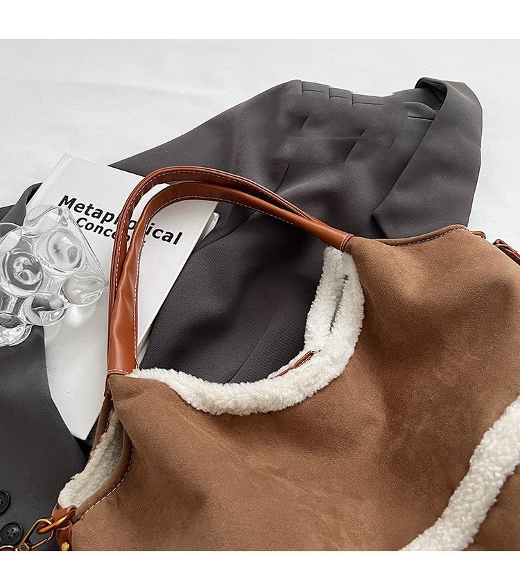 Handbags - Totes - 2pcs Women Plush Casual Large-Capacity Suede Winter