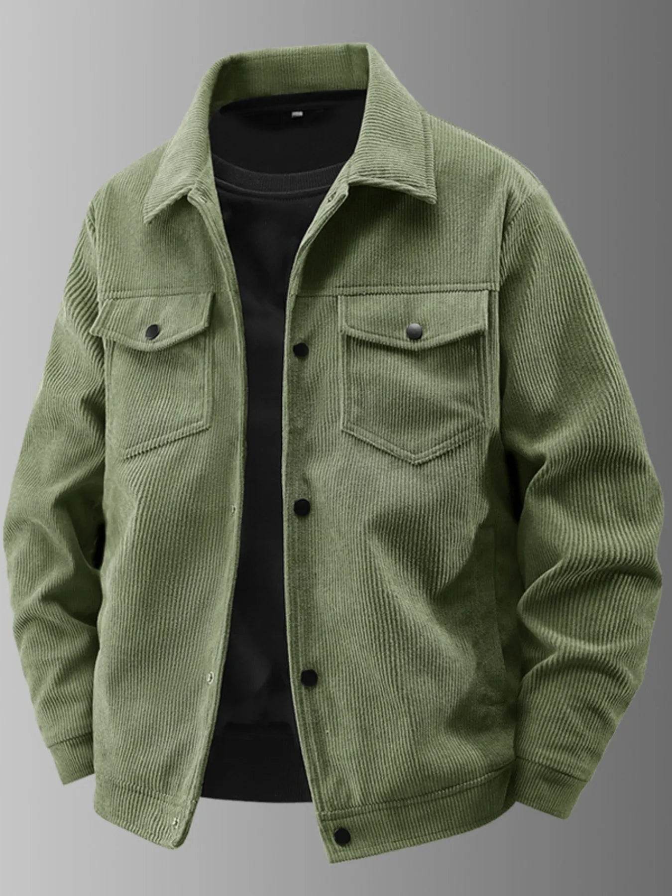 Men's Plus Size Corduroy Button-Up Jacket with Chest Pockets - Ultim8 Designs 4 U