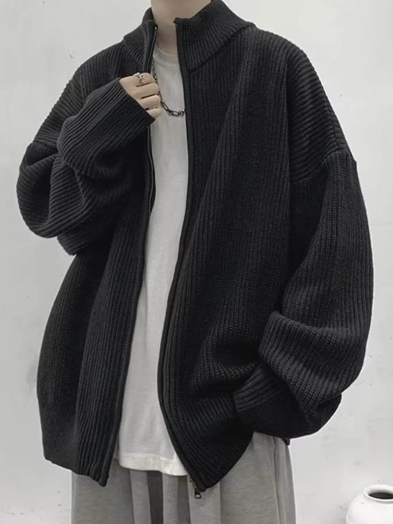 Men's Oversized Ribbed Zip-Up Sweater Cardigan - Ultim8 Designs 4 U