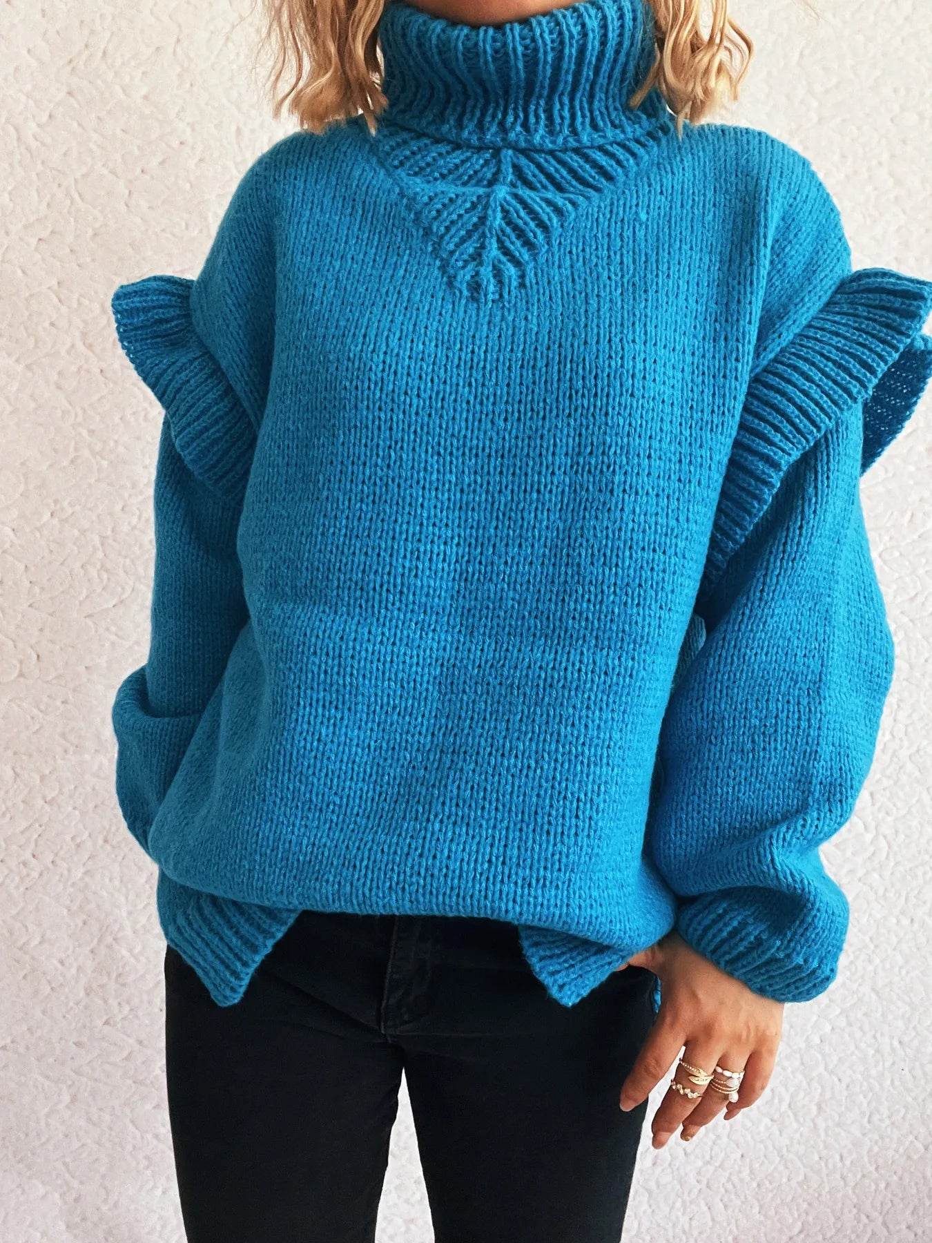 Ruffled Turtleneck Long Sleeve Sweater - Ultim8 Designs 4 U