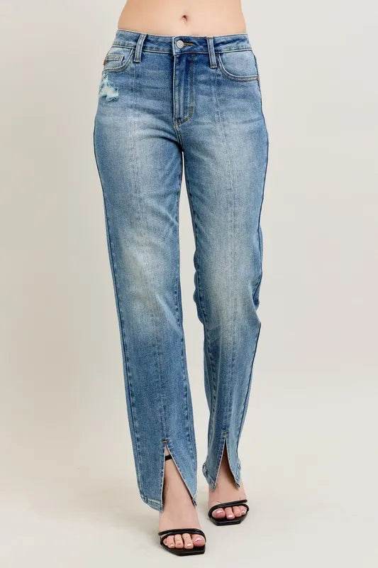 Judy Blue Full Size High Waist Vintage Wash Front Seam & Slit Straight Plus Size - Ultim8 Designs 4 U