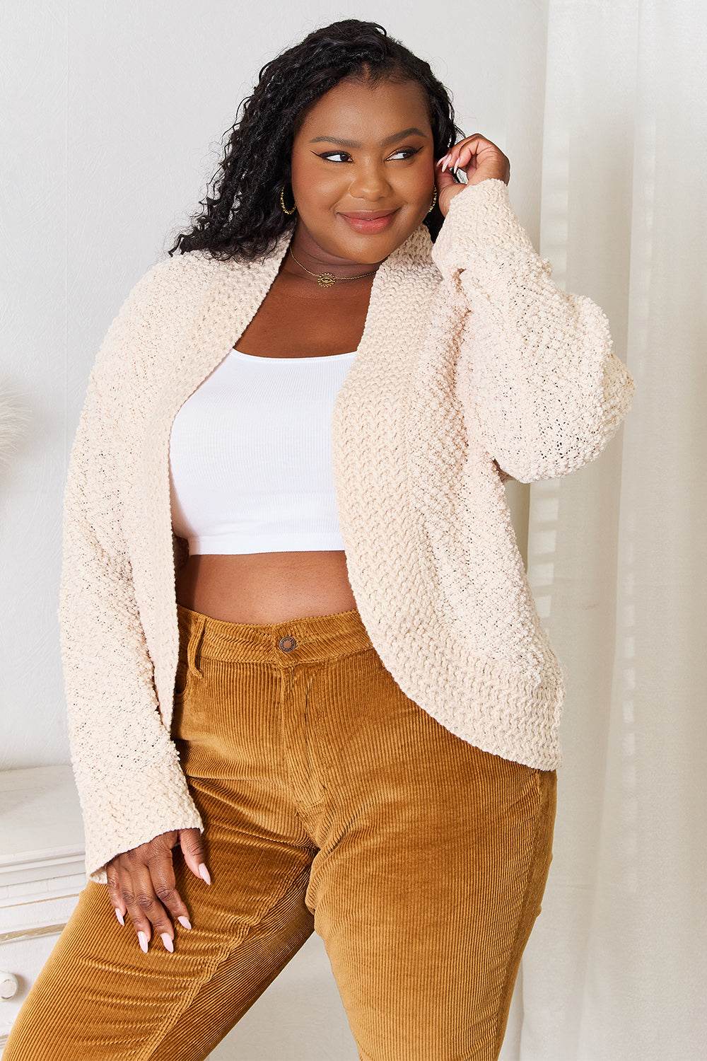 Double Take Open Front Long Sleeve Cardigan - Ultim8 Designs 4 U